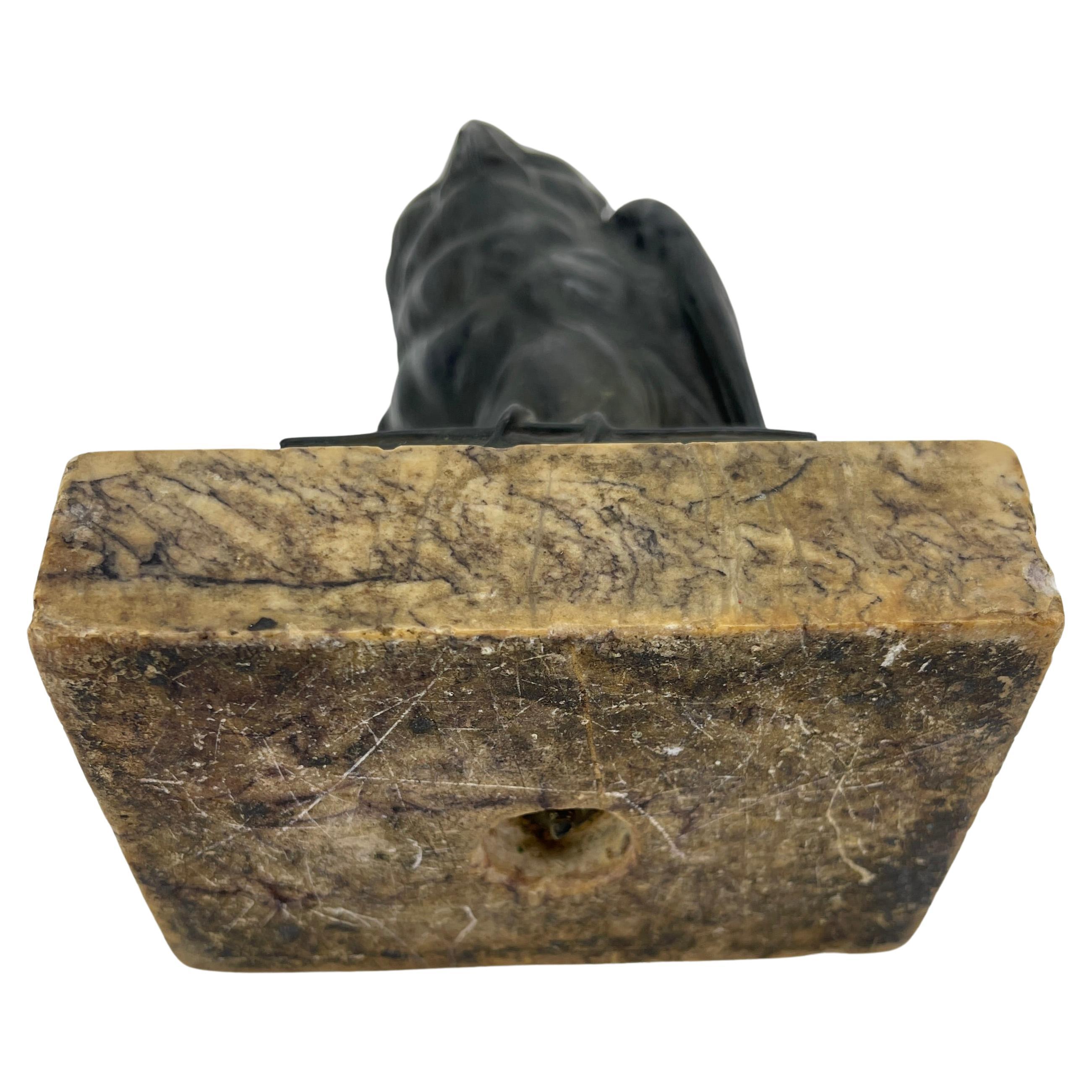 Early 1920s Bronze Owl on Books Bookend on the Marble Stand 3
