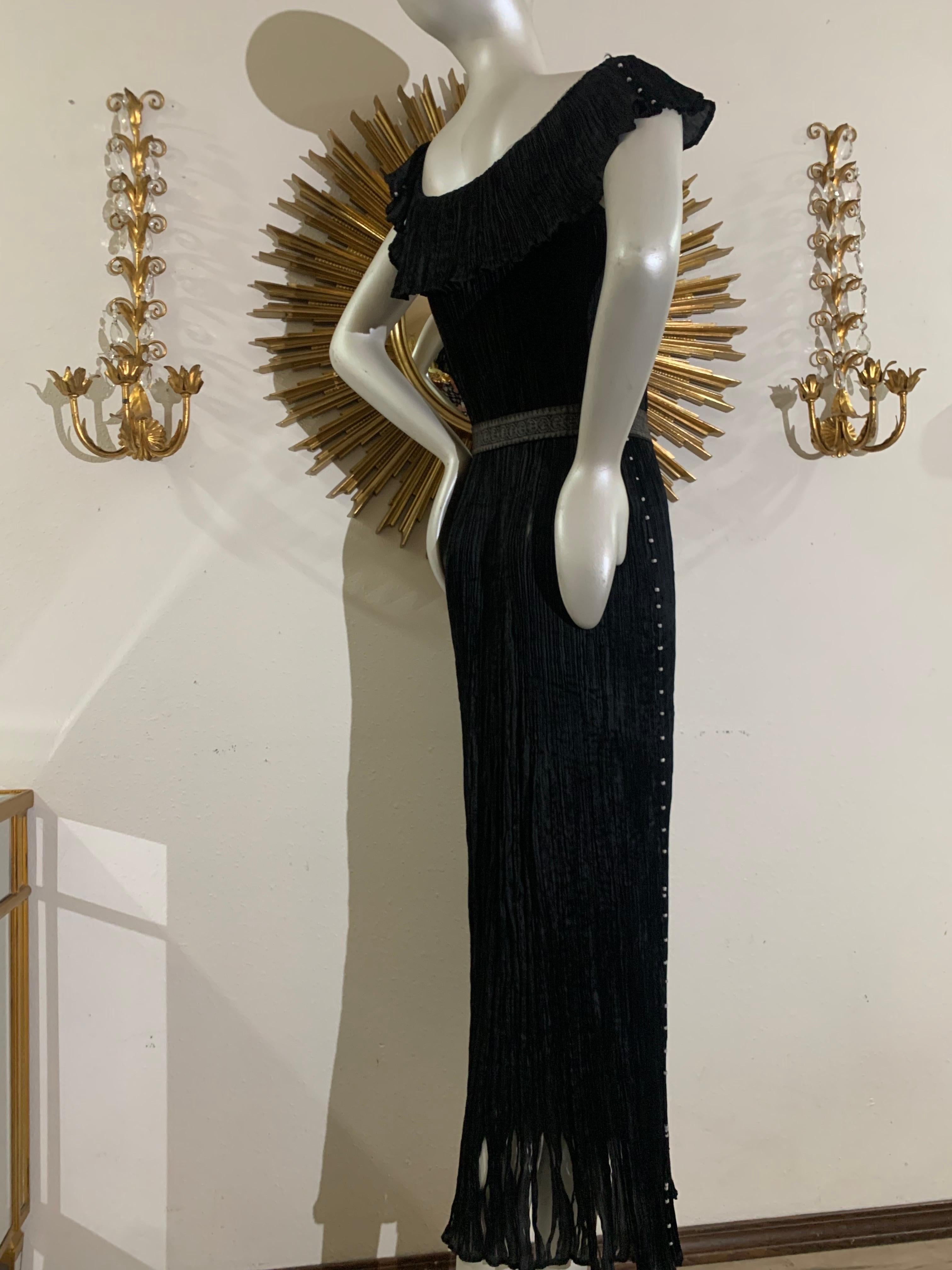 Early 1920s Fortuny Delphos Gown in Black Silk Glass Beads & Belt AS FOUND For Sale 6