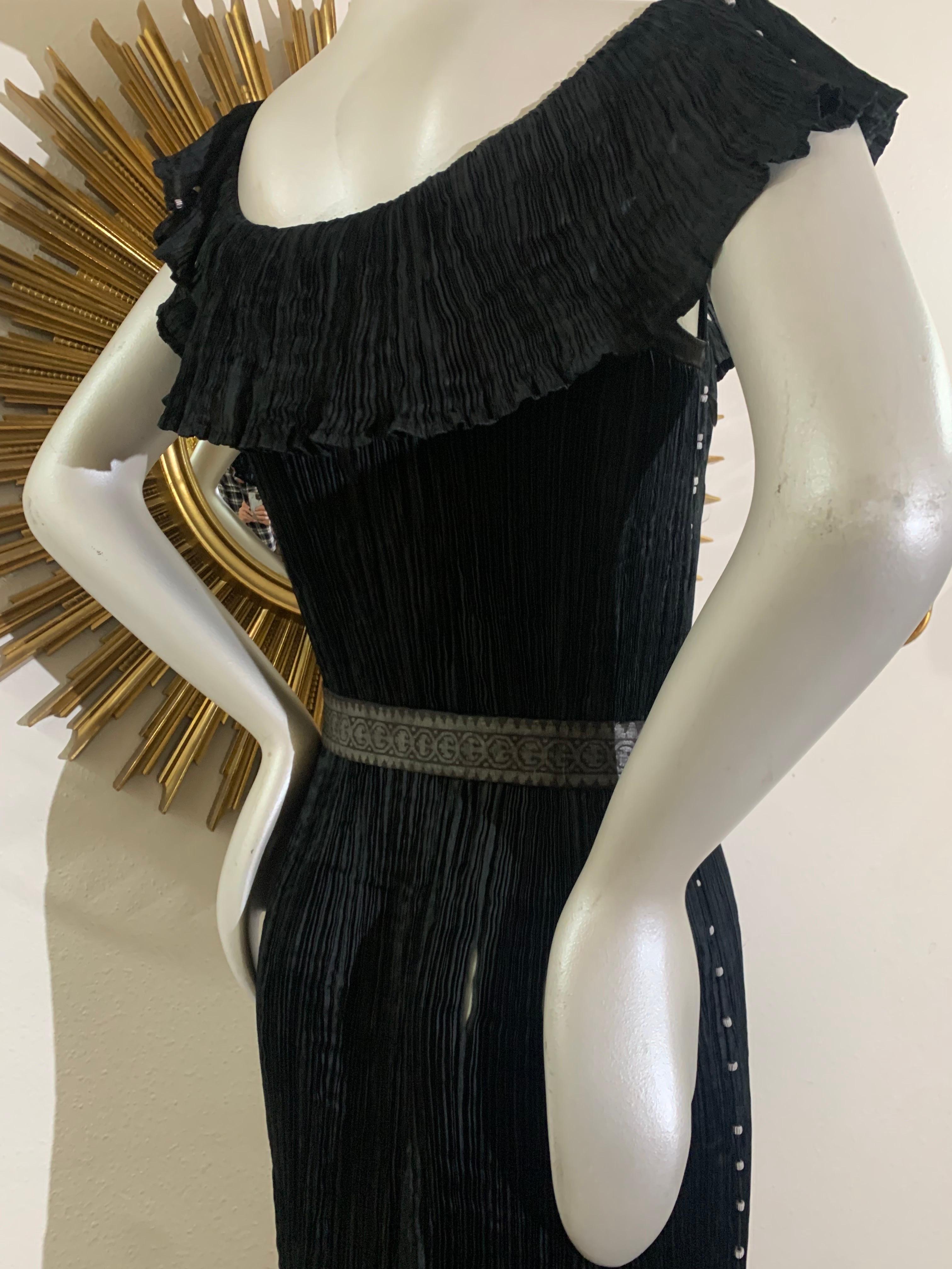 Early 1920s Fortuny Delphos Gown in Black Silk Glass Beads & Belt AS FOUND For Sale 7
