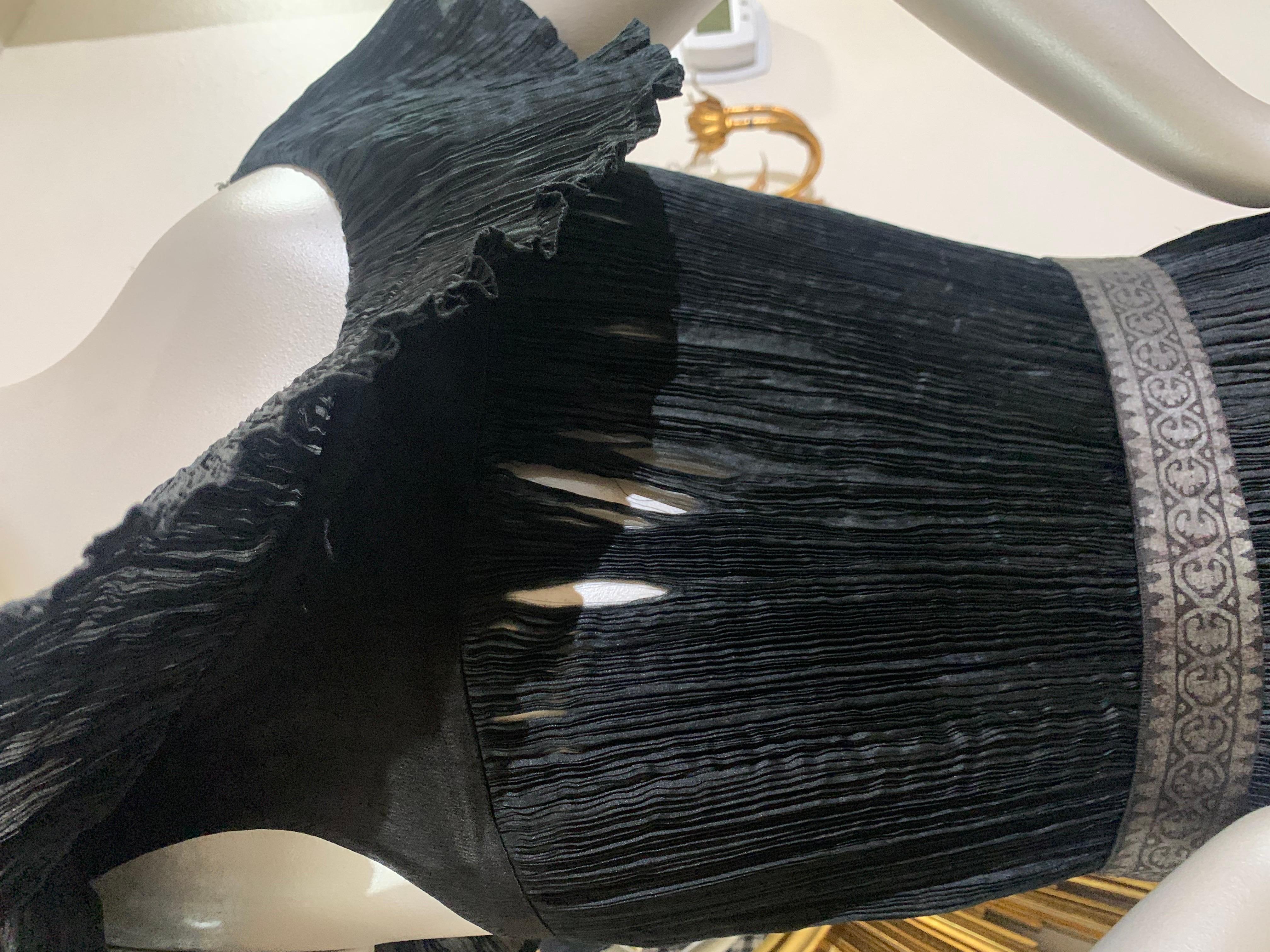 Early 1920s Fortuny Delphos Gown in Black Silk Glass Beads & Belt AS FOUND For Sale 9
