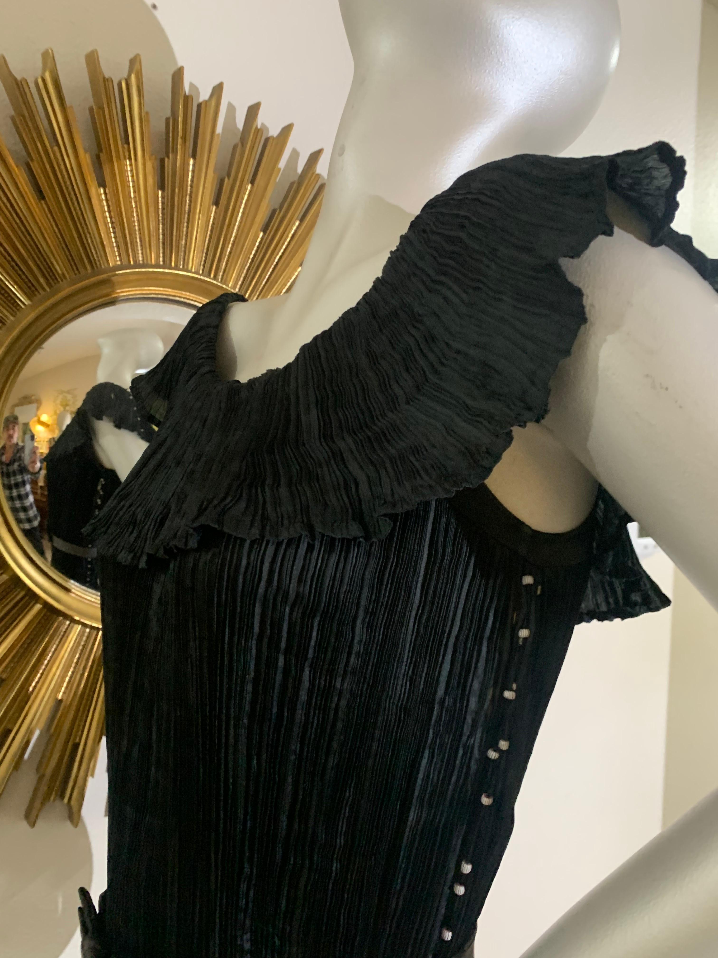 Early 1920s Fortuny Delphos Gown in Black Silk Glass Beads & Belt AS FOUND For Sale 13