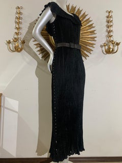 Early 1920s Fortuny Delphos Gown in Black Silk Glass Beads & Belt AS FOUND