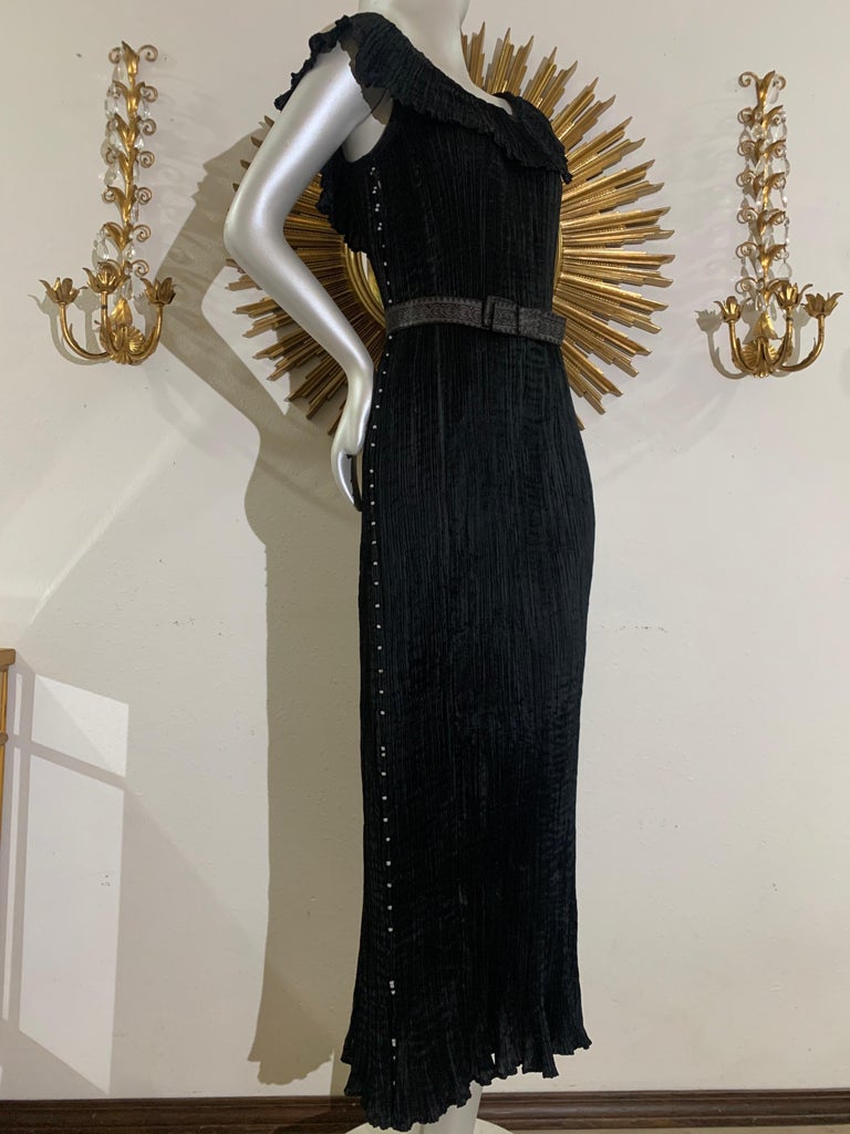 Early 1920s Fortuny Delphos Gown In Black Silk Glass Beads & Belt As Found