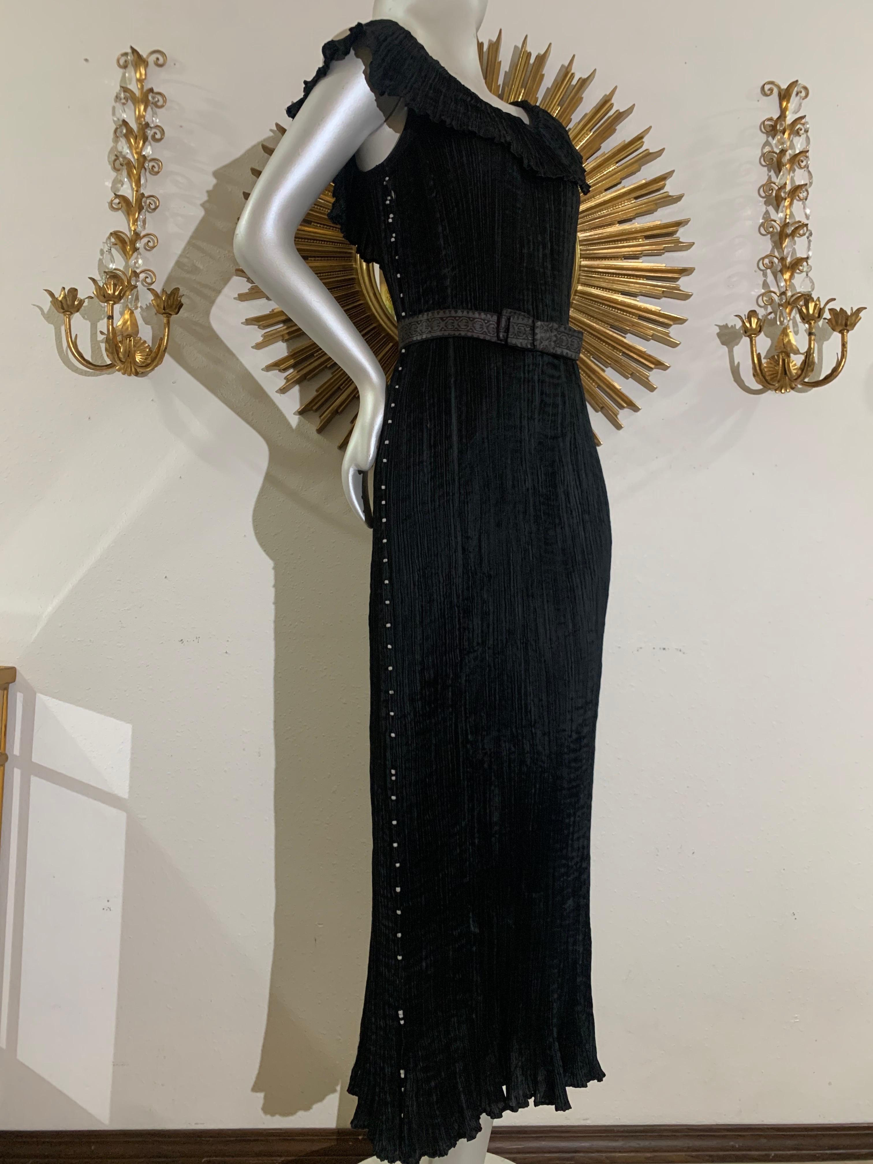 Early 1920s Fortuny Delphos Gown in Black Silk Glass Beads & Belt AS FOUND In Fair Condition For Sale In Gresham, OR