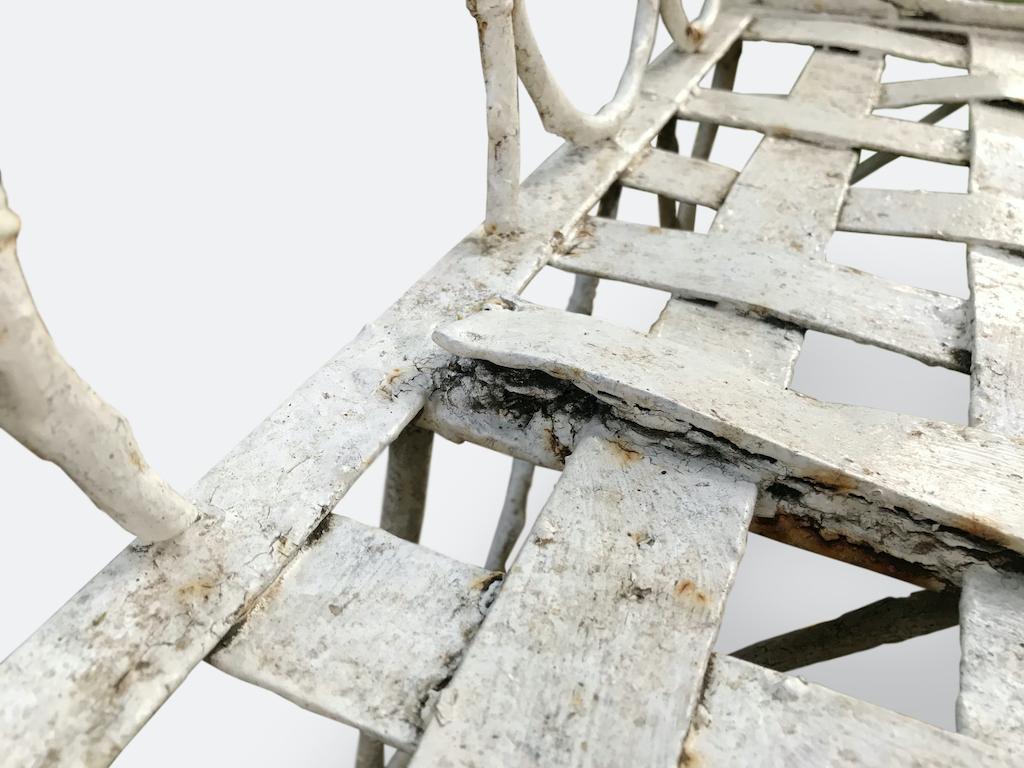 Early 1920s French Faux Bamboo Wrought Iron Garden Bench In Fair Condition In CA, CA