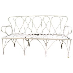 Early 1920s French Faux Bamboo Wrought Iron Garden Bench