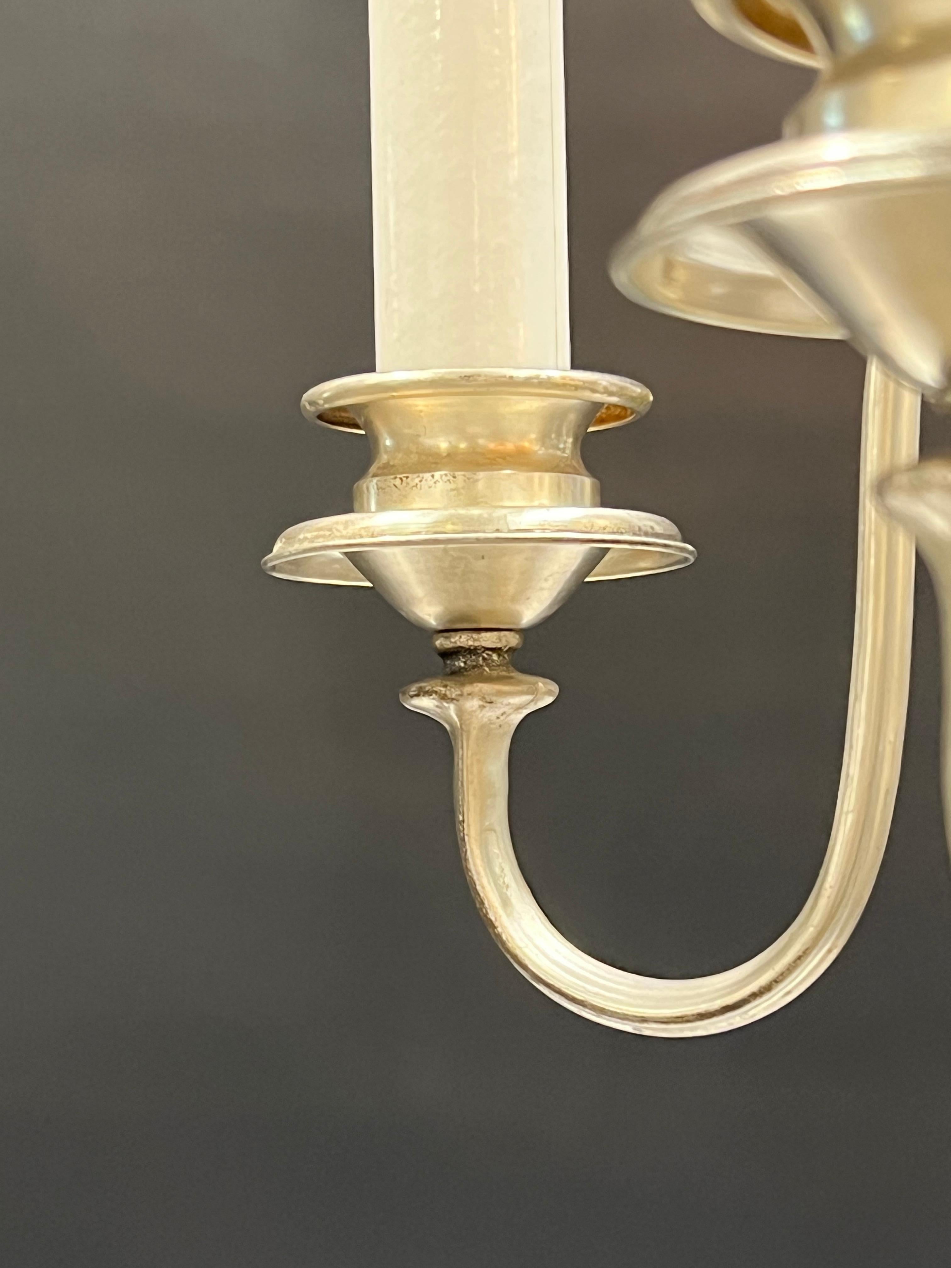 Early 1920's Silvered Brass Five Arm Chandelier For Sale 2