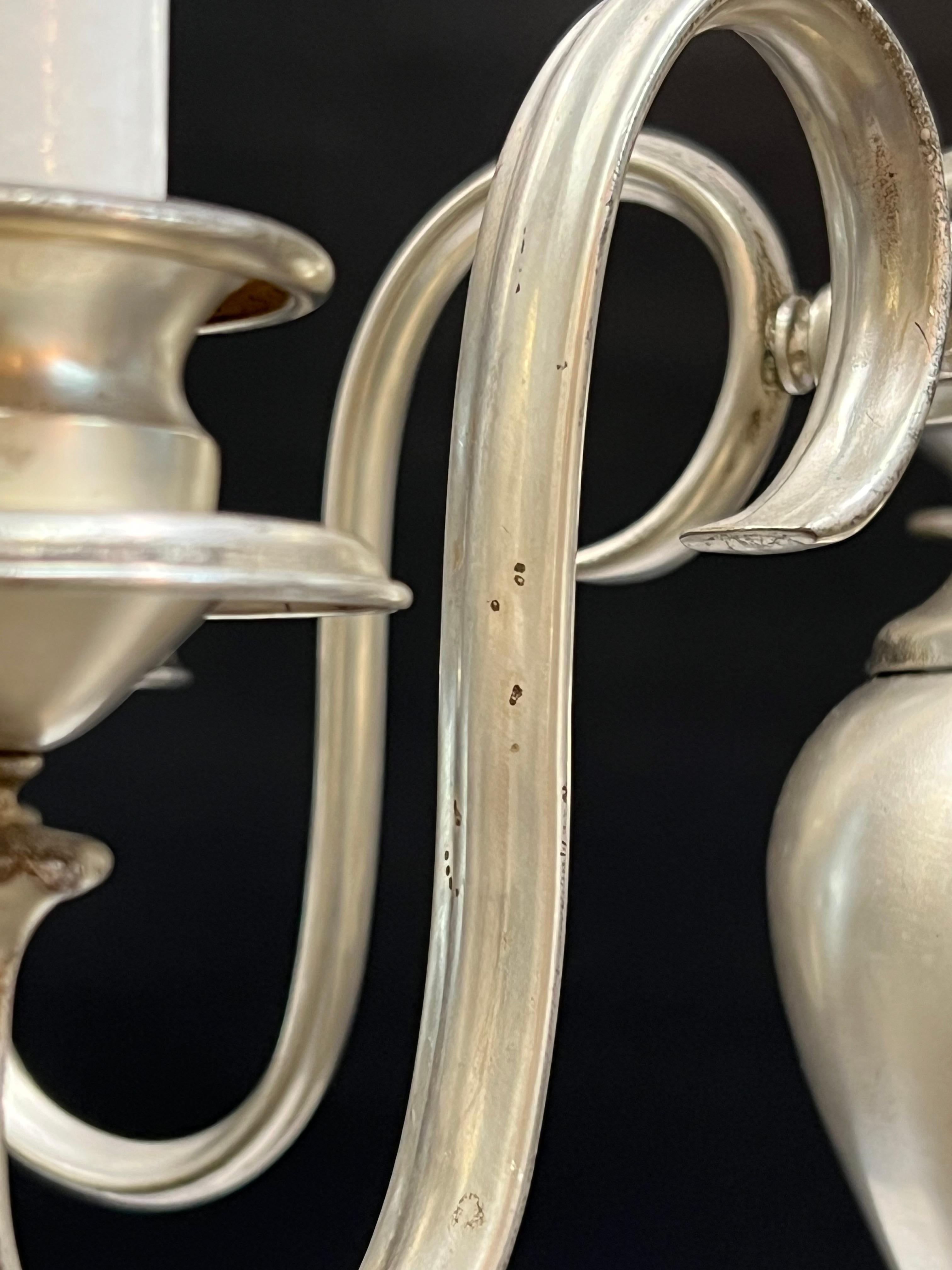 Early 1920's Silvered Brass Five Arm Chandelier For Sale 1