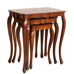 Early 1930 Set Three Louis XV-Style Nesting Tables, French, in walnut, polished