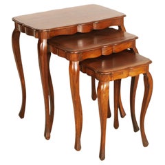 Early 1930 Set Three Louis XV-Style Nesting Tables, French, in walnut, polished