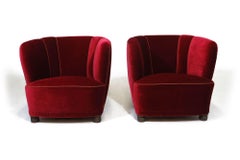 Antique Early 1930's Danish Deco Mohair Club Chairs