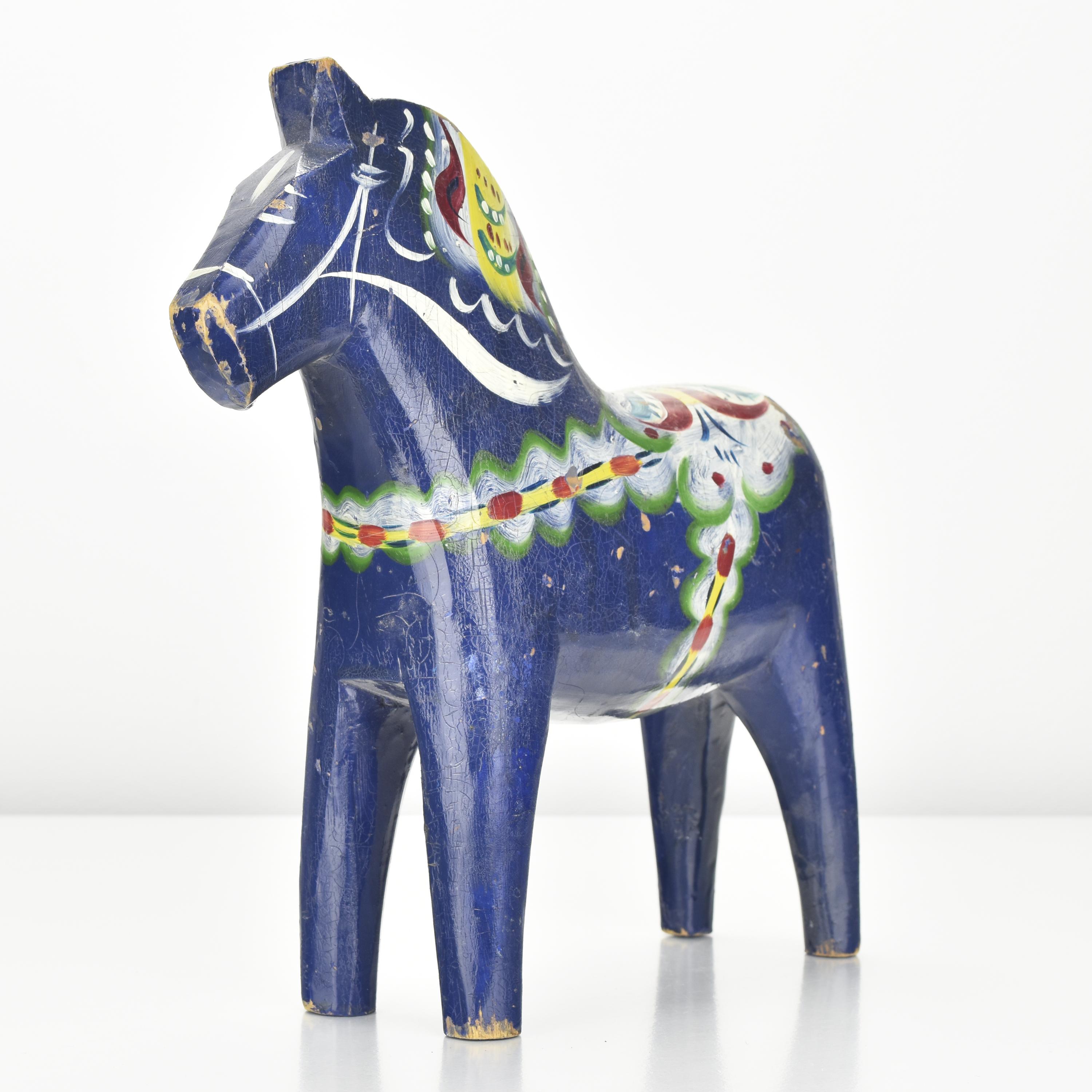 Folk Art Early 1930s Swedish Dala Horse Figurine by Nils Olsson Carved Painted Wood For Sale