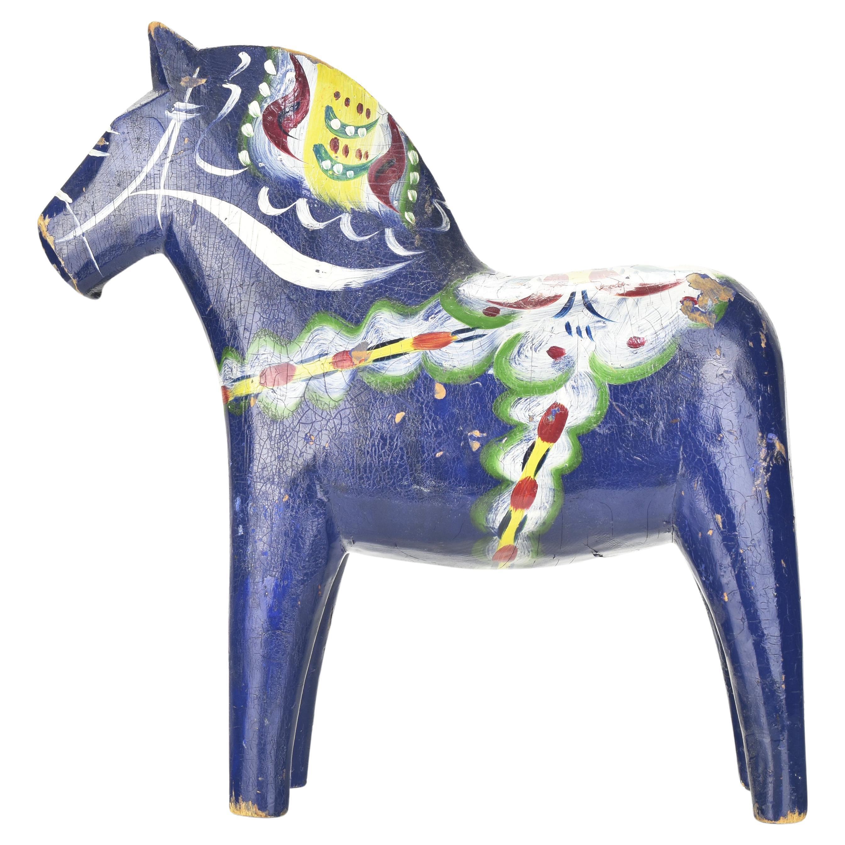 Early 1930s Swedish Dala Horse Figurine by Nils Olsson Carved Painted Wood For Sale