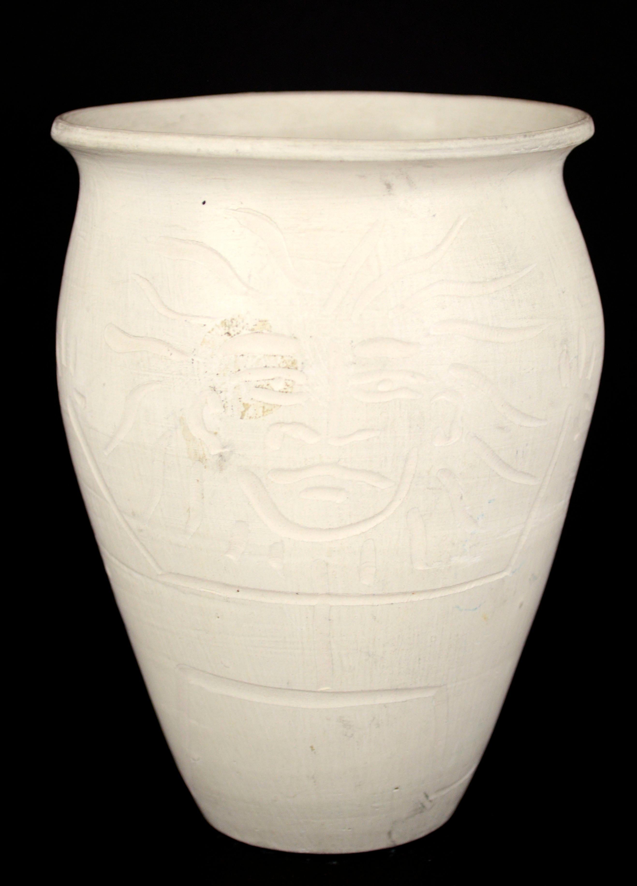 Mid-20th Century Early 1940s Abstract White Matte Pottery Vase with Figure For Sale