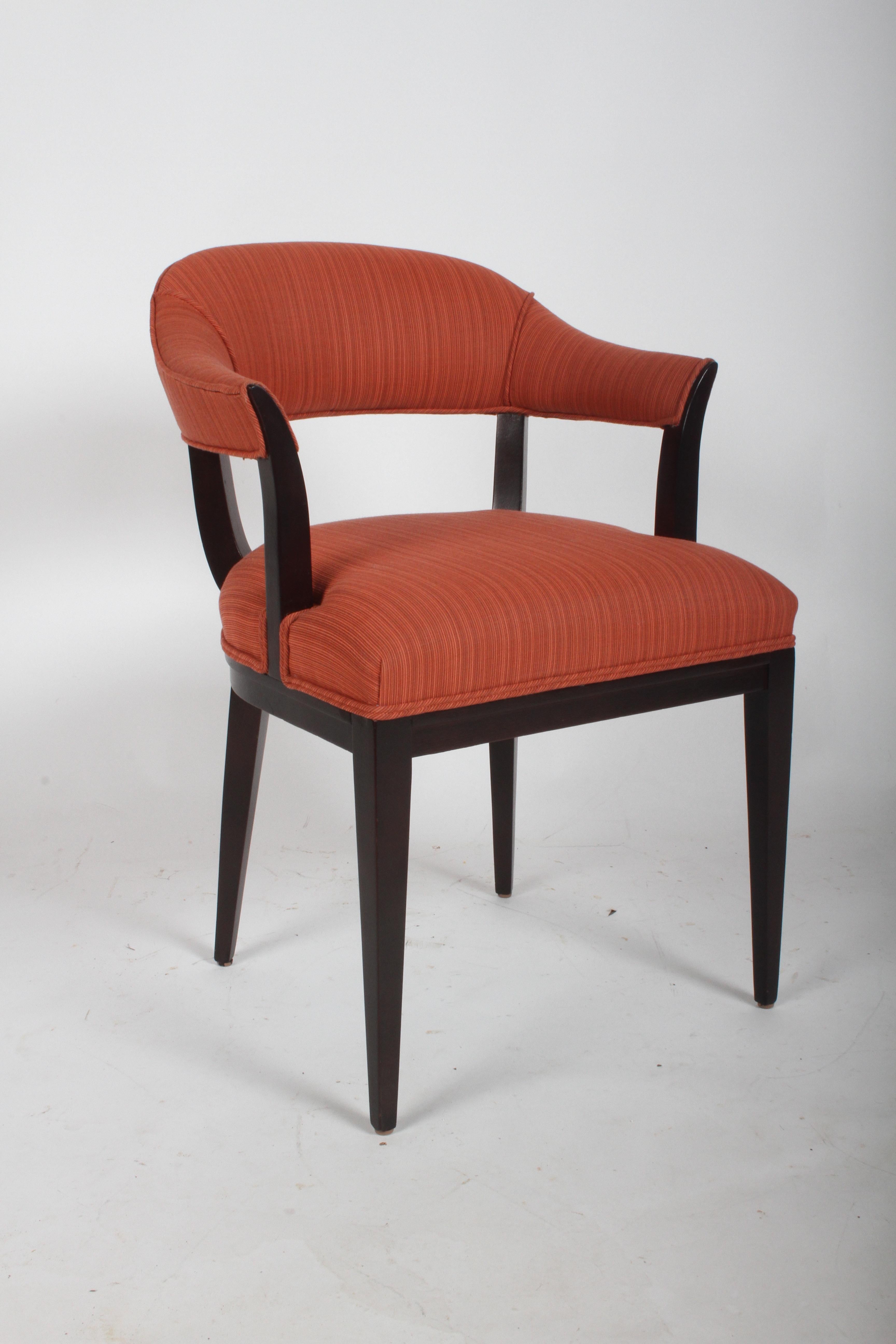 Early 1940s Edward J. Wormley Elegant Neoclassical Style occasional arm chairs for Dunbar model No. 116B. As shown in 