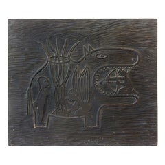 Early 1940s Original Carved Woodblock Sculpture by Edwin Scheier