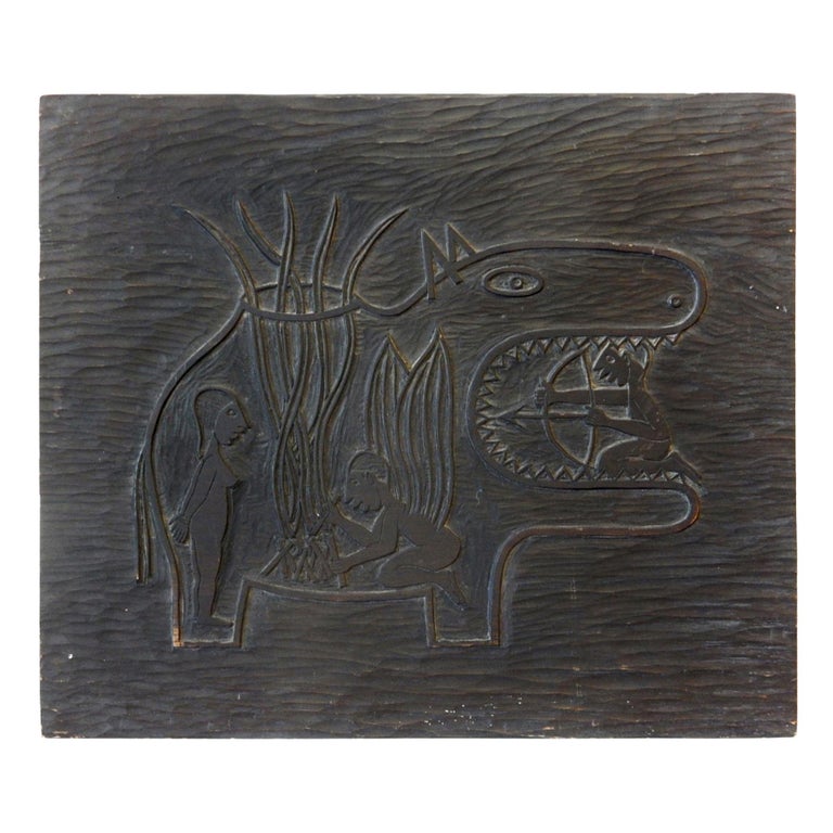 Early 1940s Original Carved Woodblock Sculpture by Edwin Scheier at 1stDibs