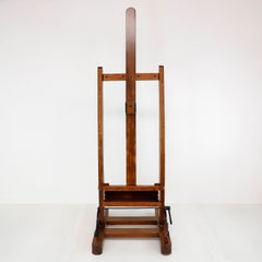 Early 1950 Adjustable Artist Easel and Table Made in Tiger Oak Wood