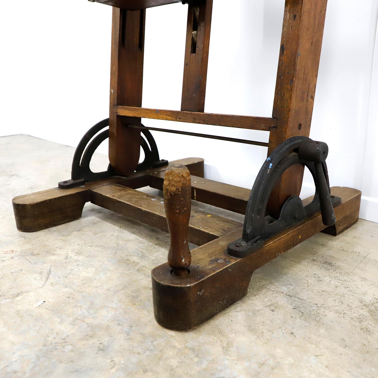 Industrial Early 1950 Adjustable Artist Easel and Table Made in Tropical Wood For Sale