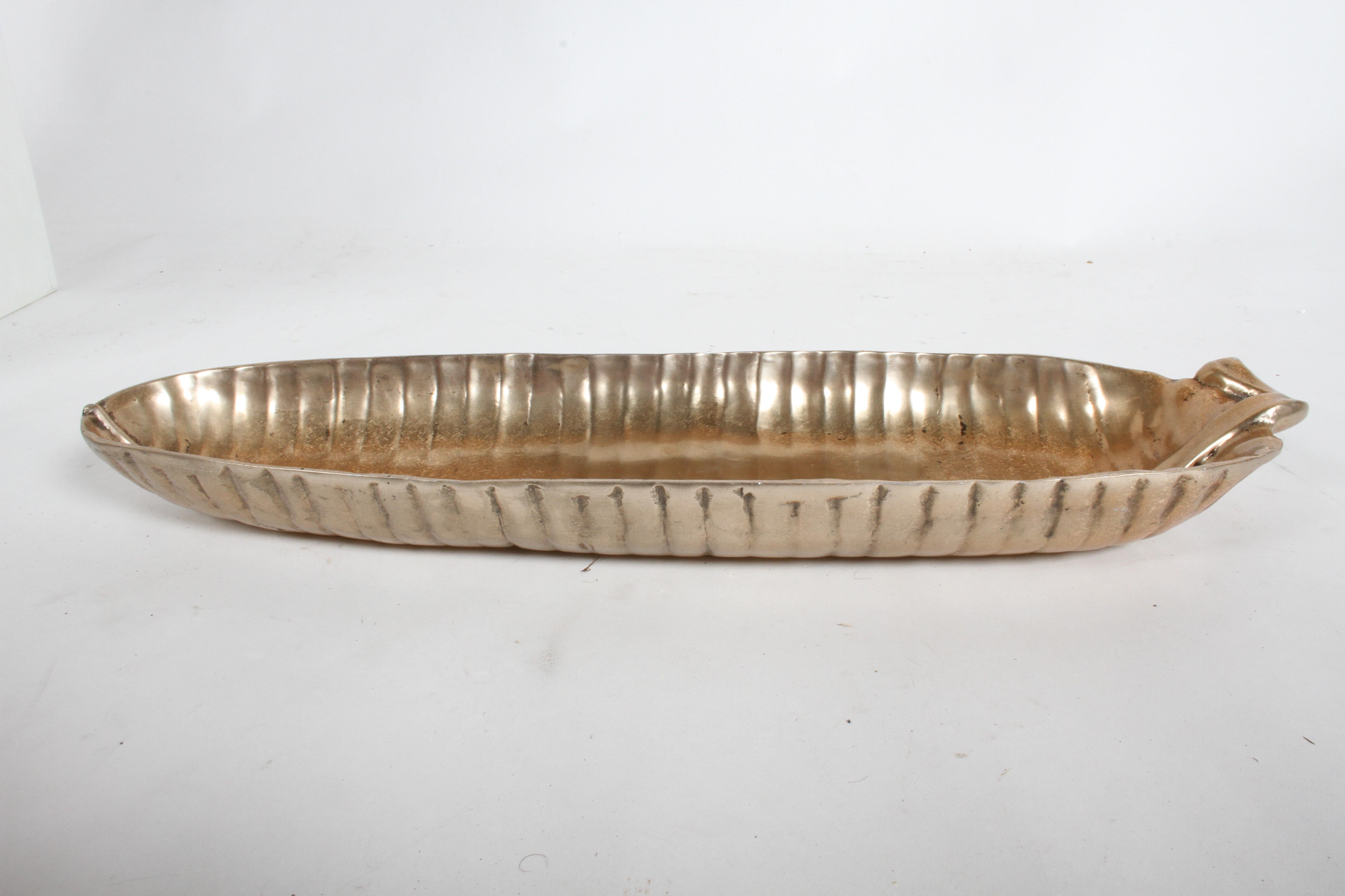 Mid-20th Century Early 1950s Bruce Fox Designs Large Banana Leaf Serving Bowl Unusual Gold Tone  For Sale
