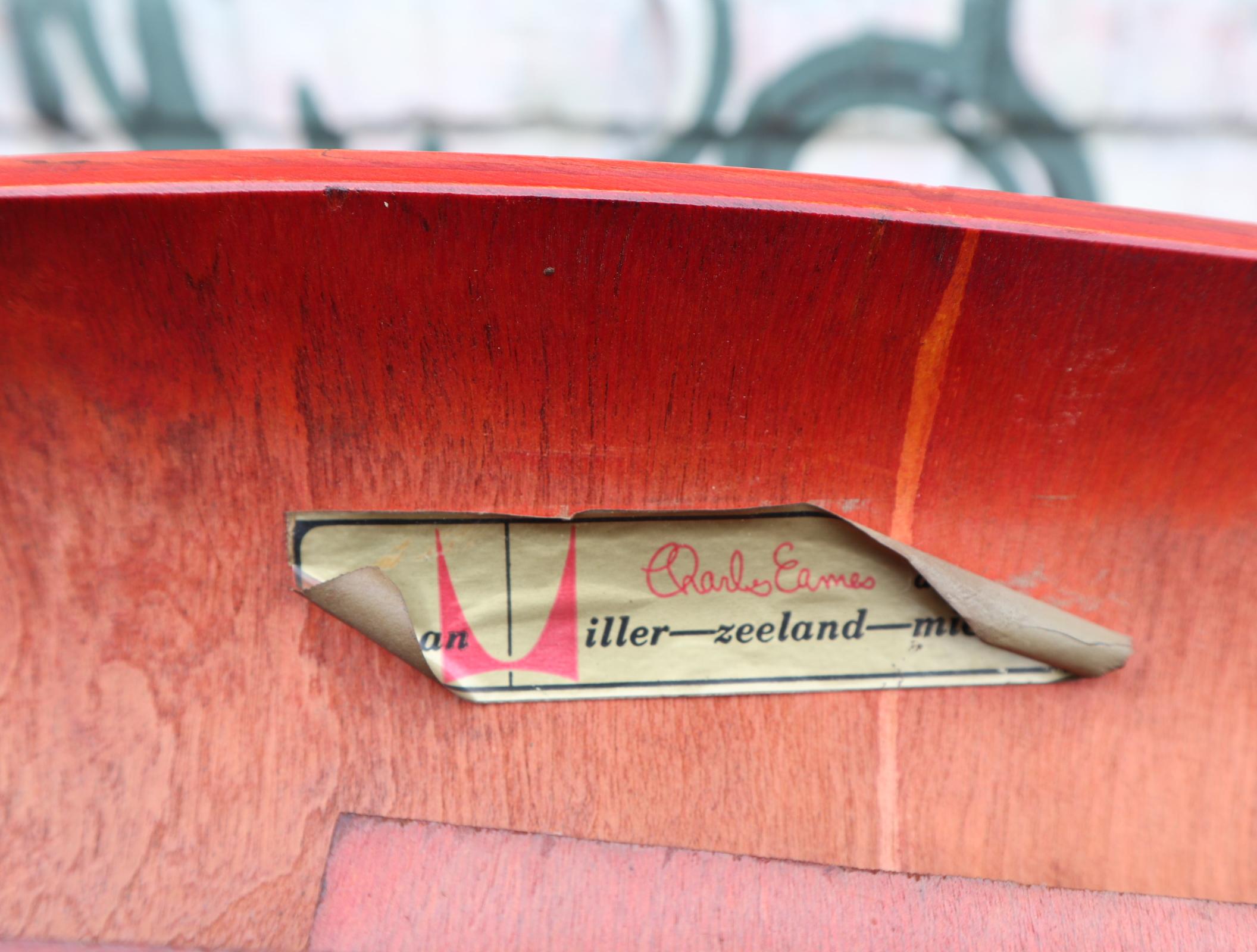 Early 1950s Herman Miller Eames Red Aniline Dyed LCW Lounge Chair 2