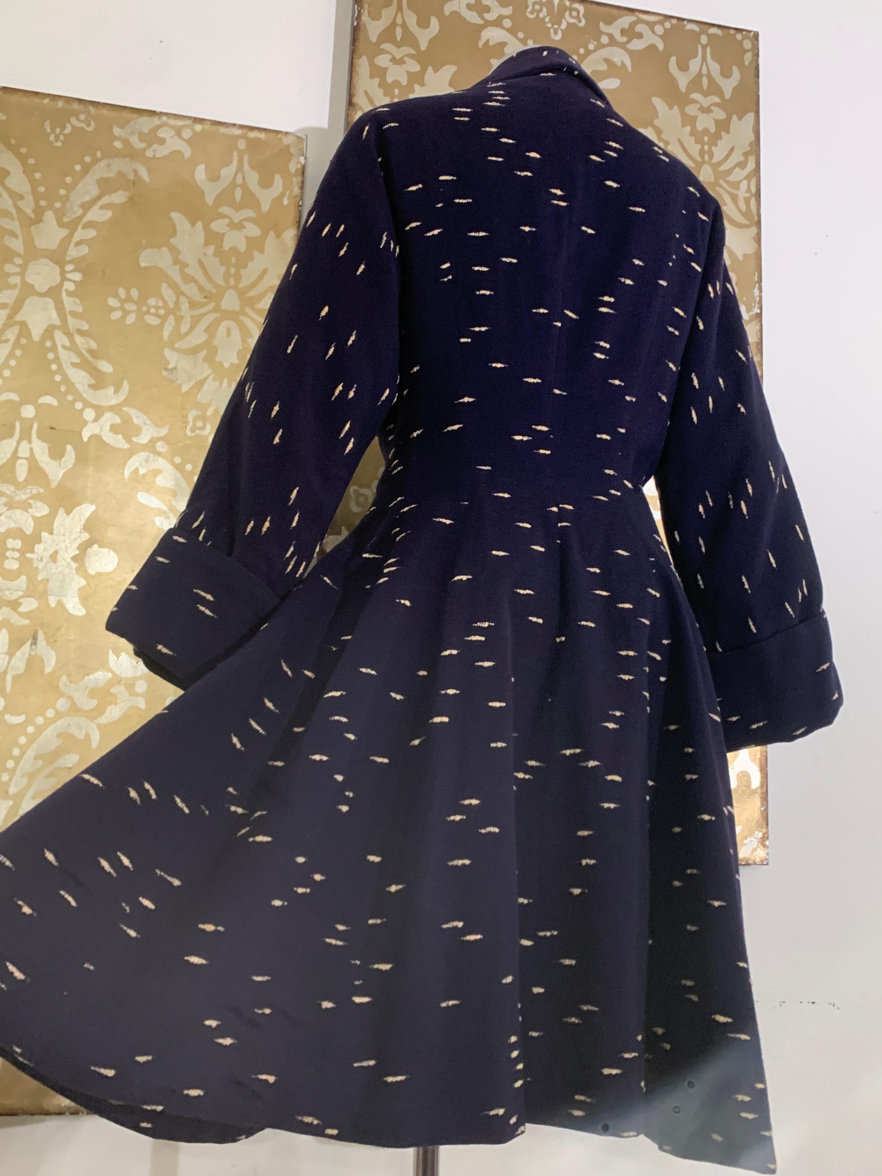 Early 1950s Lilli Ann Navy Wool/Cashmere Fit & Flare Coat w Large Collar & Cuffs 2