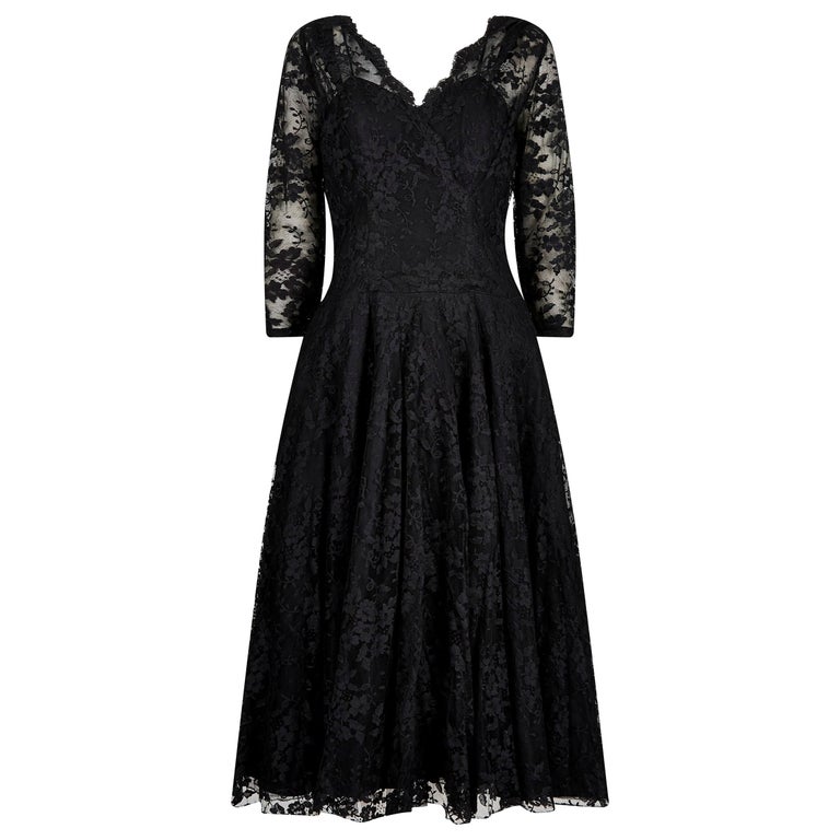 Early 1950s Marshal and Snelgrove Black Lace Dress For Sale at 1stDibs
