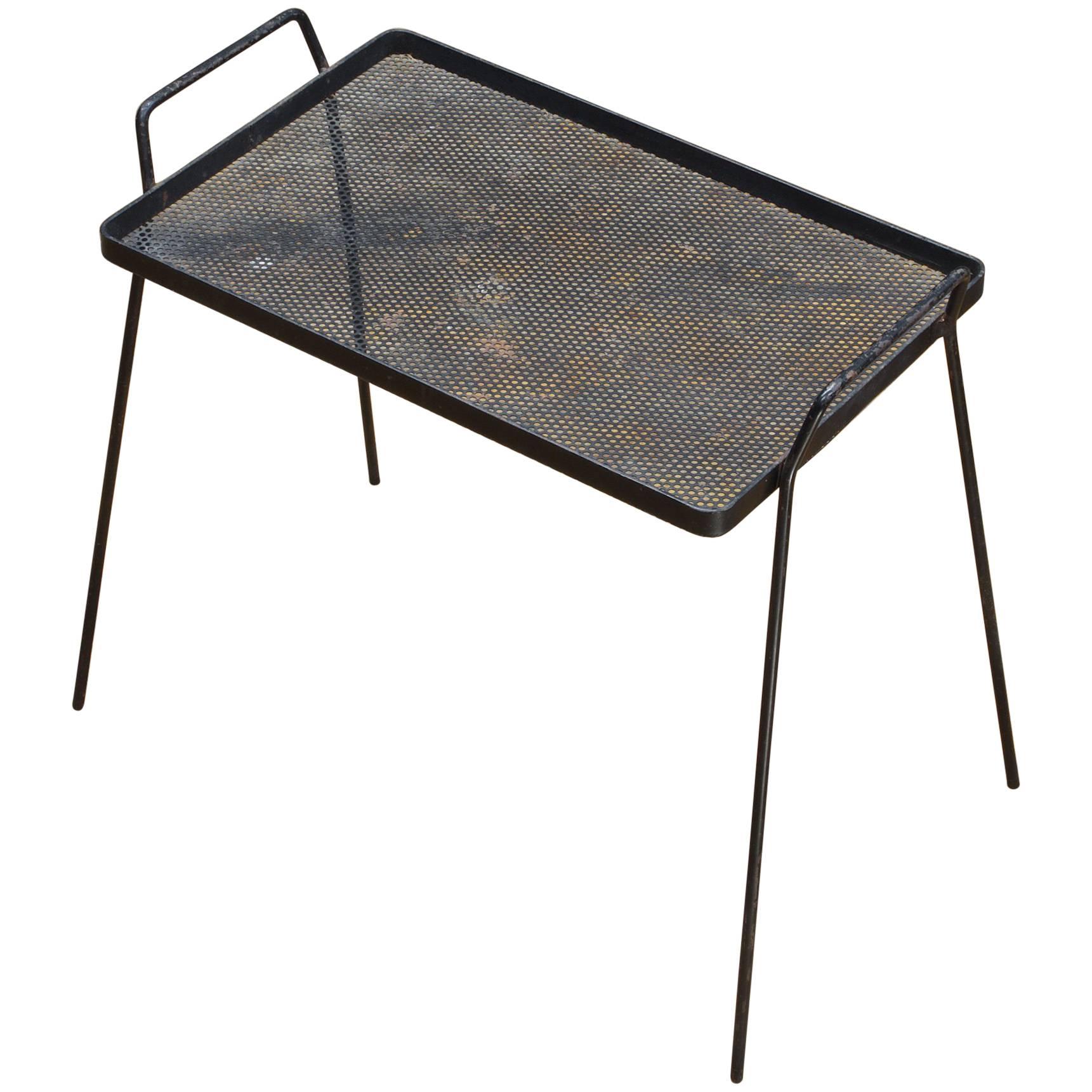 1950s Perforated Metal Minimalist Architects Side Table Serving Tray Cabinmodern