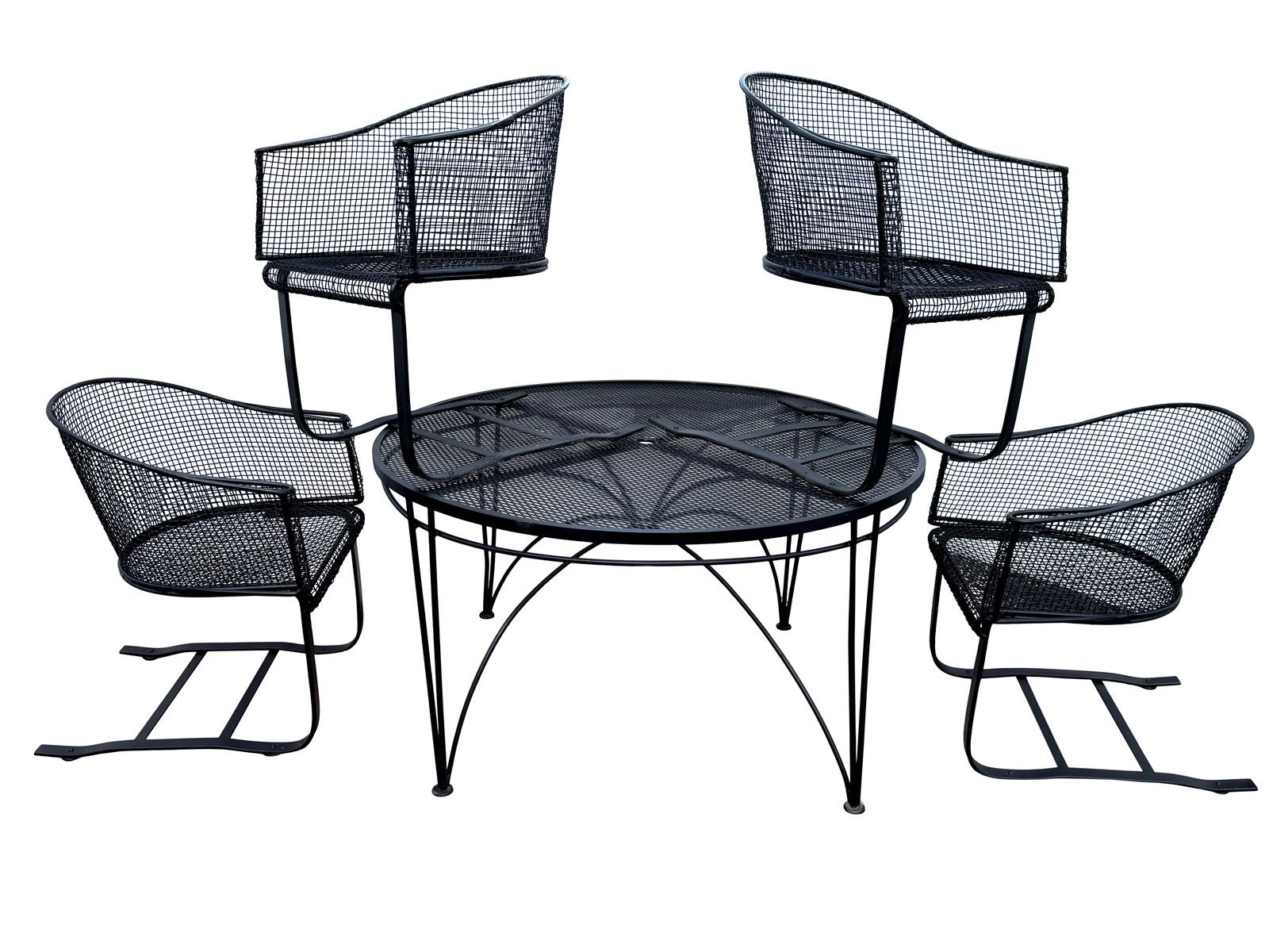 American Early 1950s Sculptura Woven Mesh Bouncer Chair & Table Set For Sale