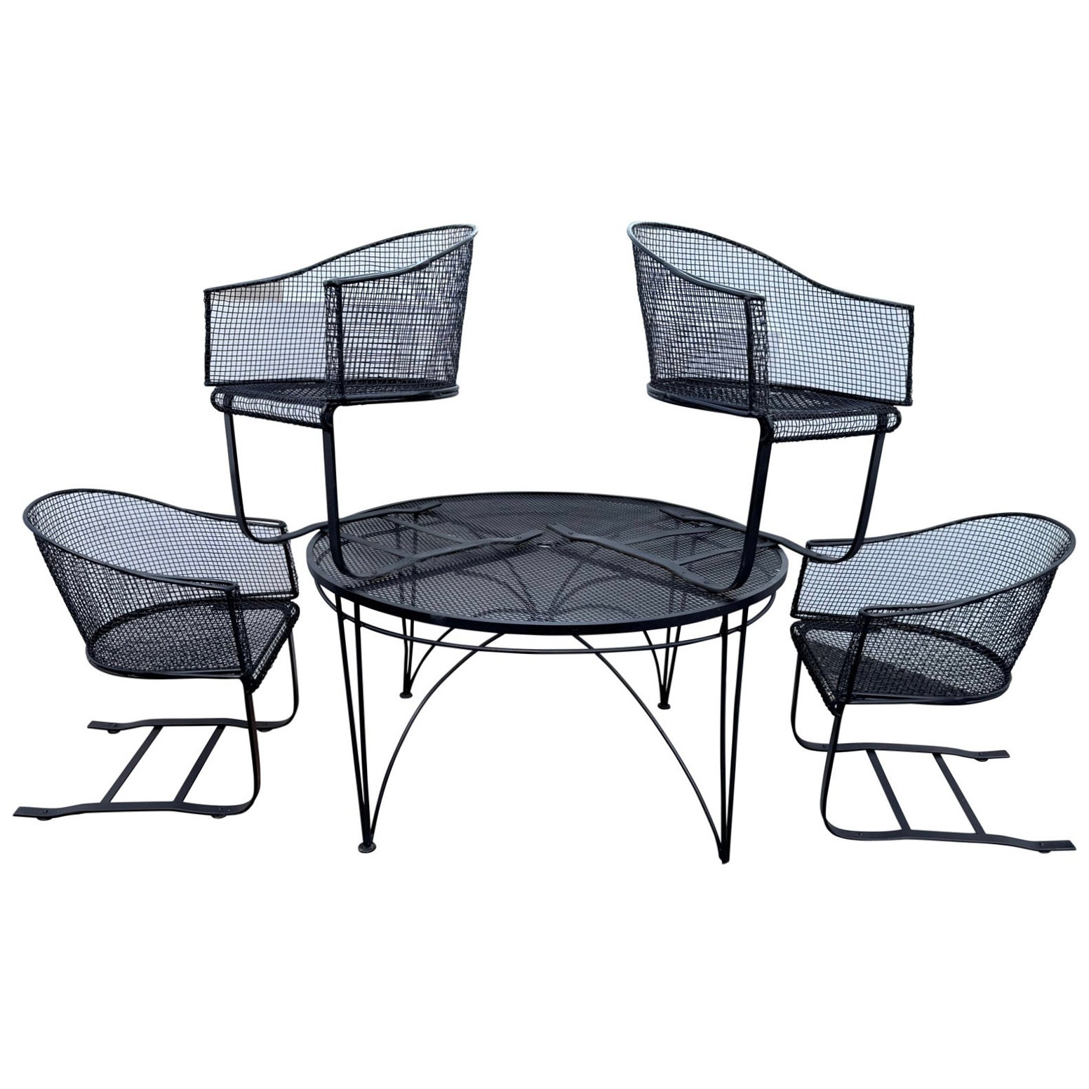 Early 1950s Sculptura Woven Mesh Bouncer Chair & Table Set For Sale