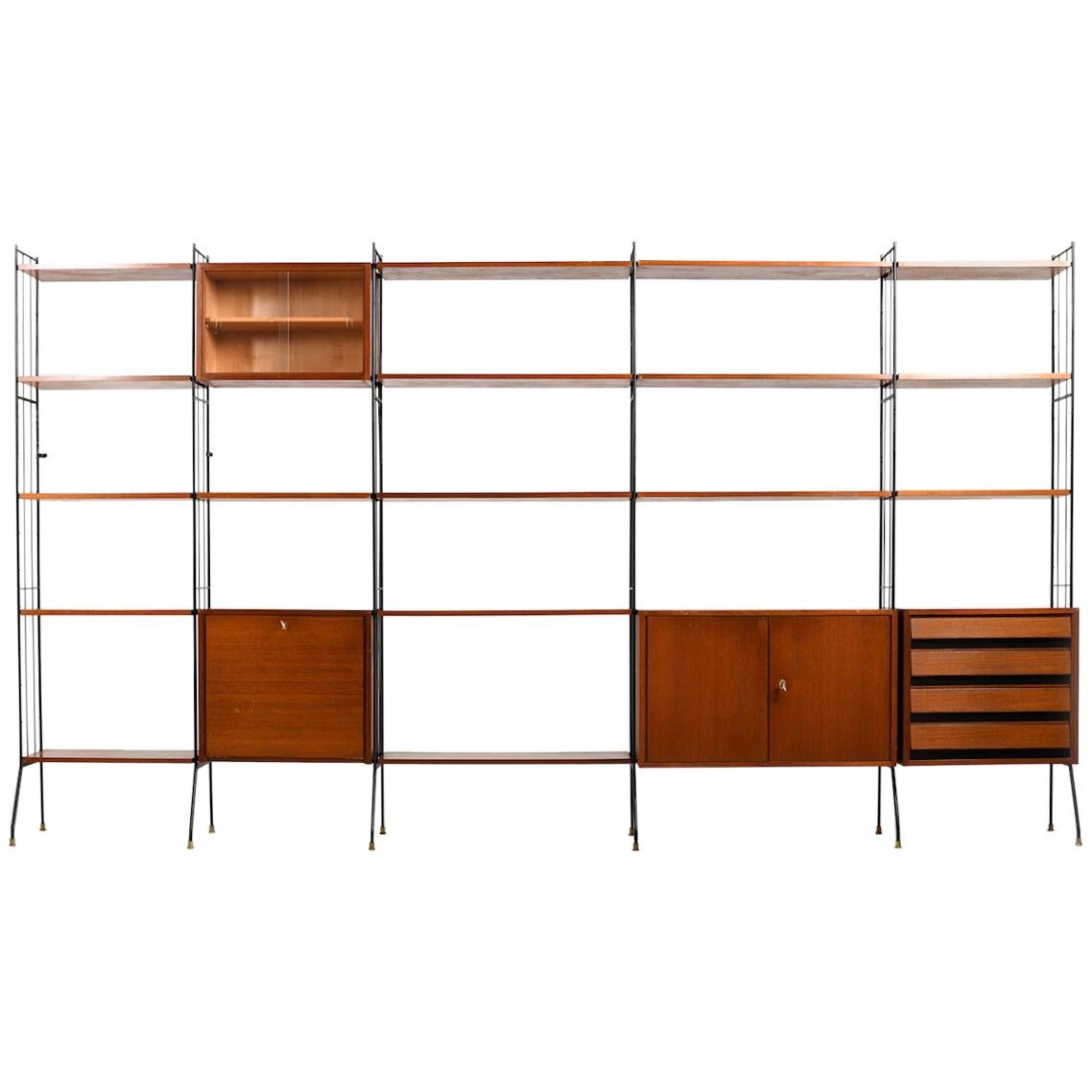 Early 1950s Shelf System with Bar in Teak / Incl. Extra Shelfes and Brackets