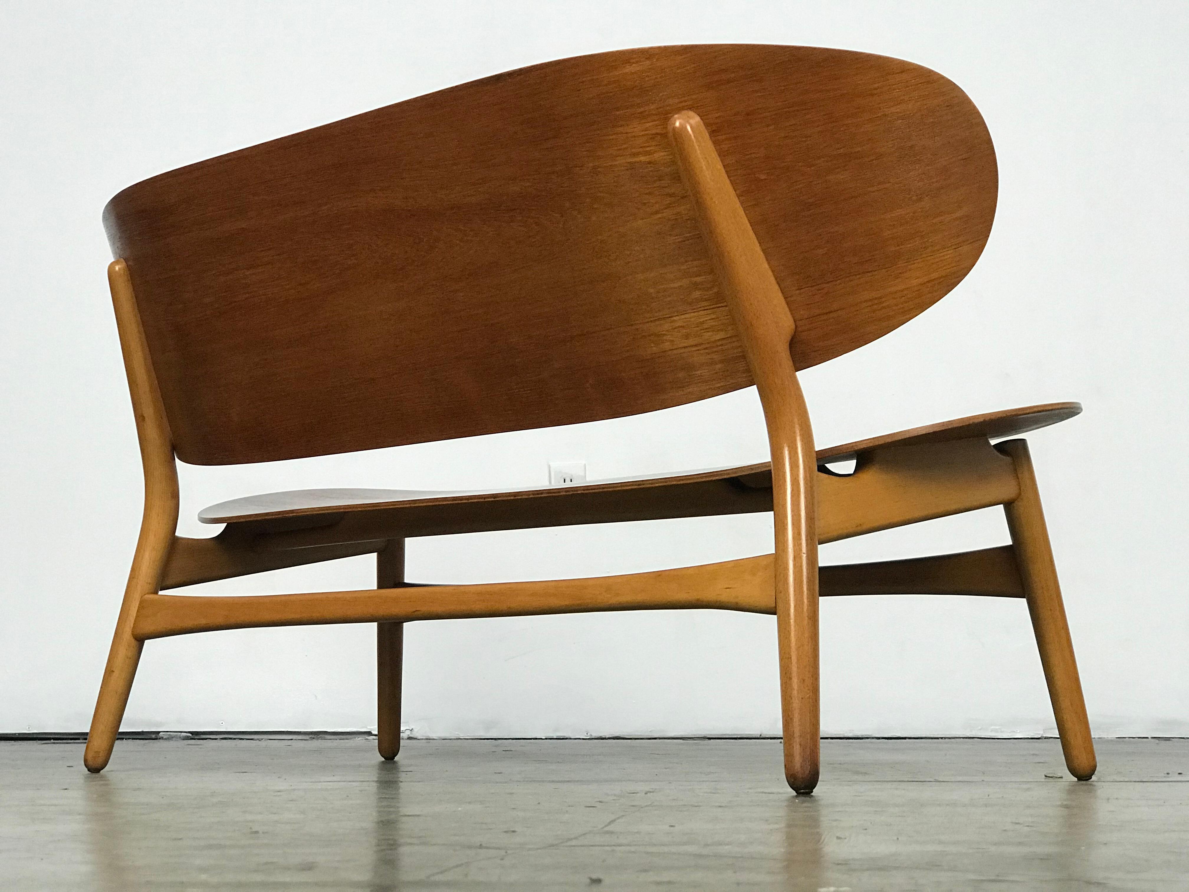 Mid Century Modern Settee Bench by Hans Wegner in Teak and Beech  In Good Condition In Framingham, MA