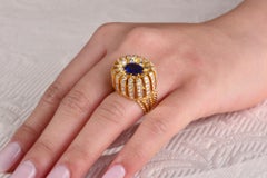 Early 1950s Yellow Gold, Diamond and Sapphire Ring