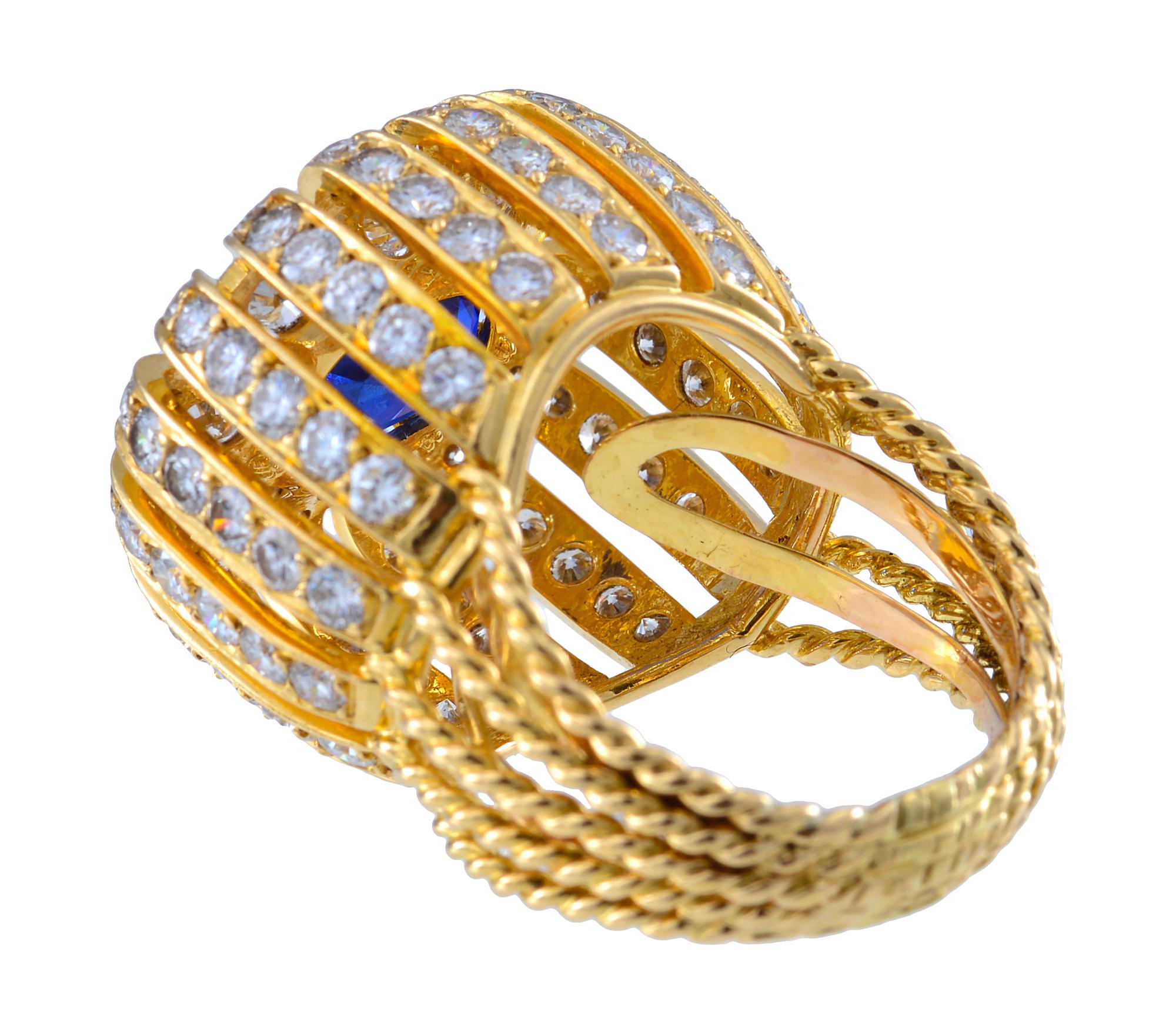 Women's Early 1950s Yellow Gold, Diamond and Sapphire Ring For Sale