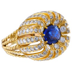 Early 1950s Yellow Gold, Diamond and Sapphire Ring