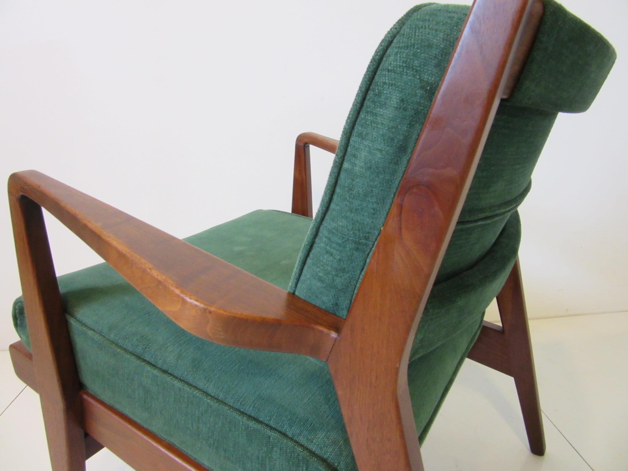 Early 1951 Jens Risom Low Upholstered Walnut Lounge Chair 1