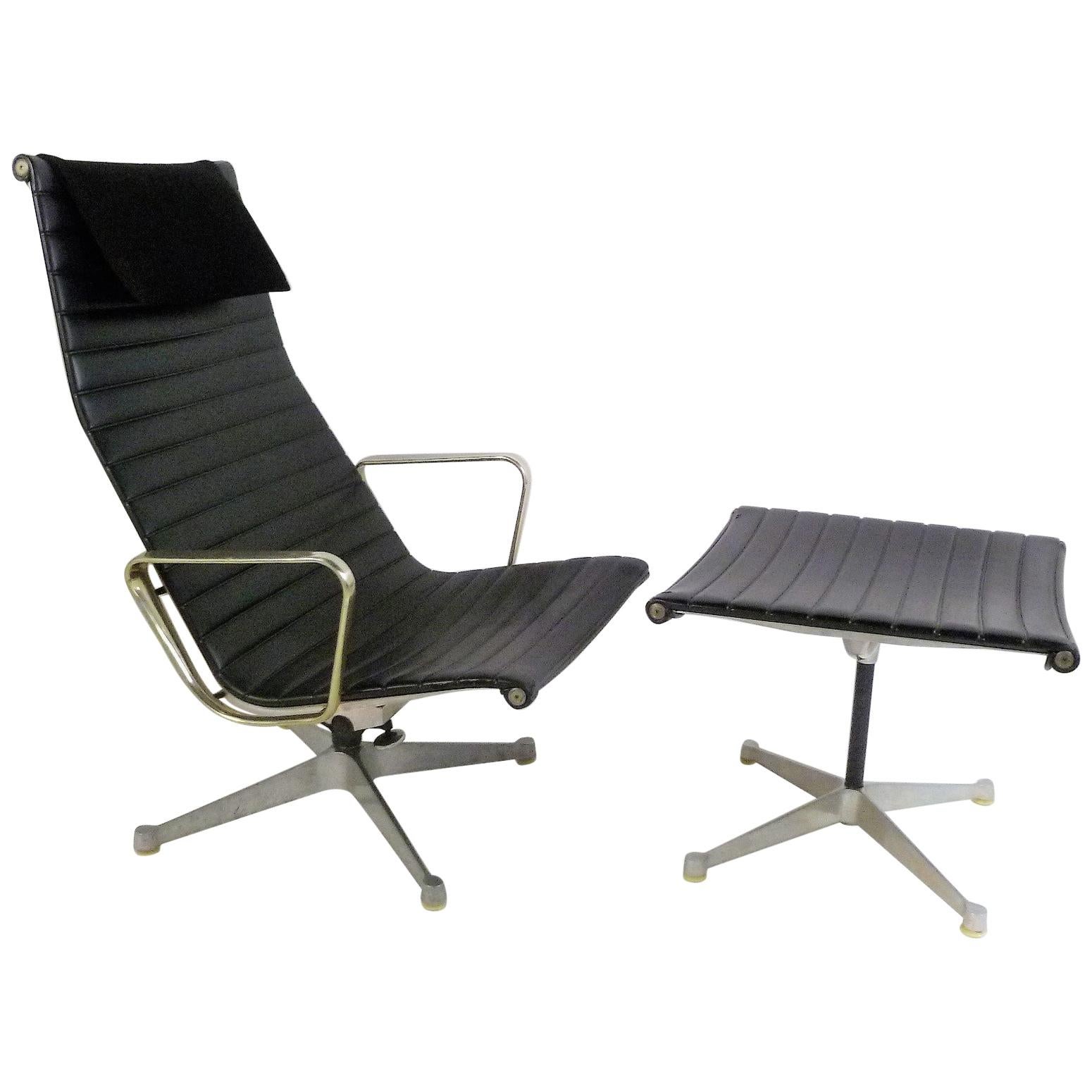 Early 1960s Eames Aluminum Group Lounge Chair and Ottoman
