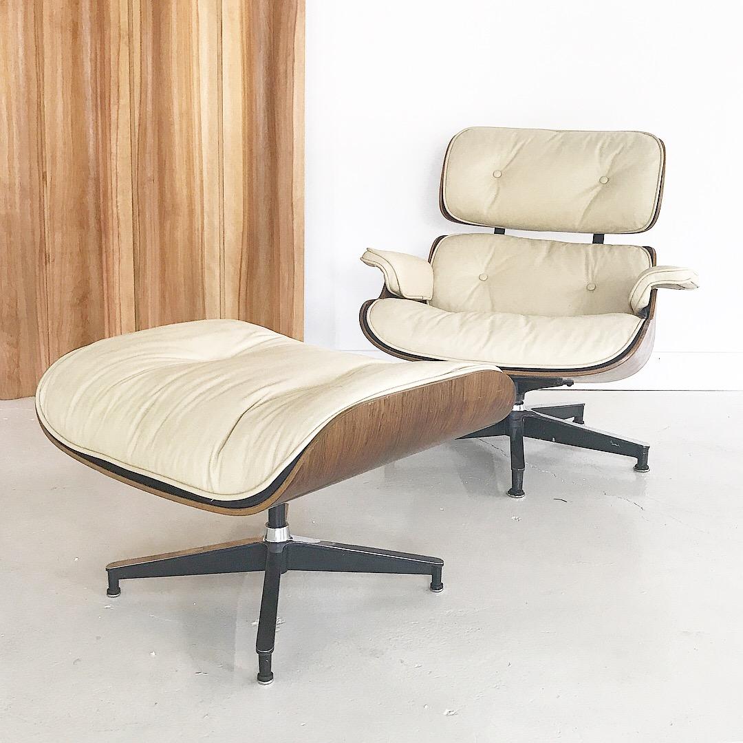 Early 1960s Eames lounge chair custom white leather by Herman Miller. Amazing condition.
 