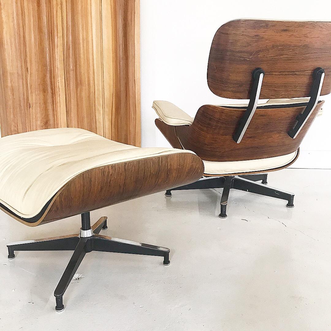 Early 1960s Eames Lounge Chair Custom White Leather by Herman Miller In Excellent Condition In Salt Lake City, UT