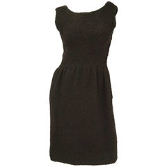 Early 1960s Givenchy Black Wool Boucle Sheath Dress and Silk Lined Jacket