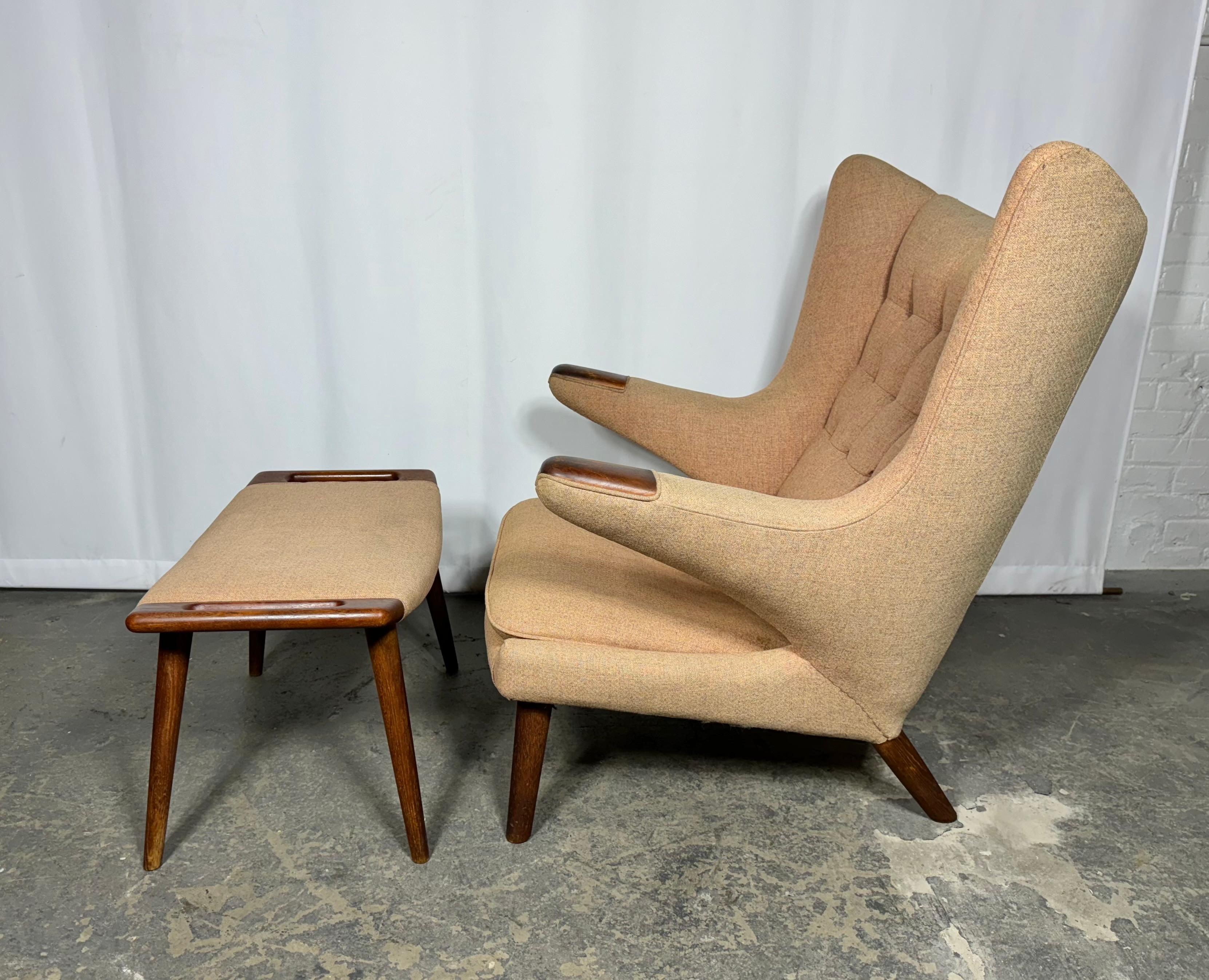 Early 1960’s Hans Wegner Papa Bear Chair and Ottoman by AP Stolen/ Denmark For Sale 3
