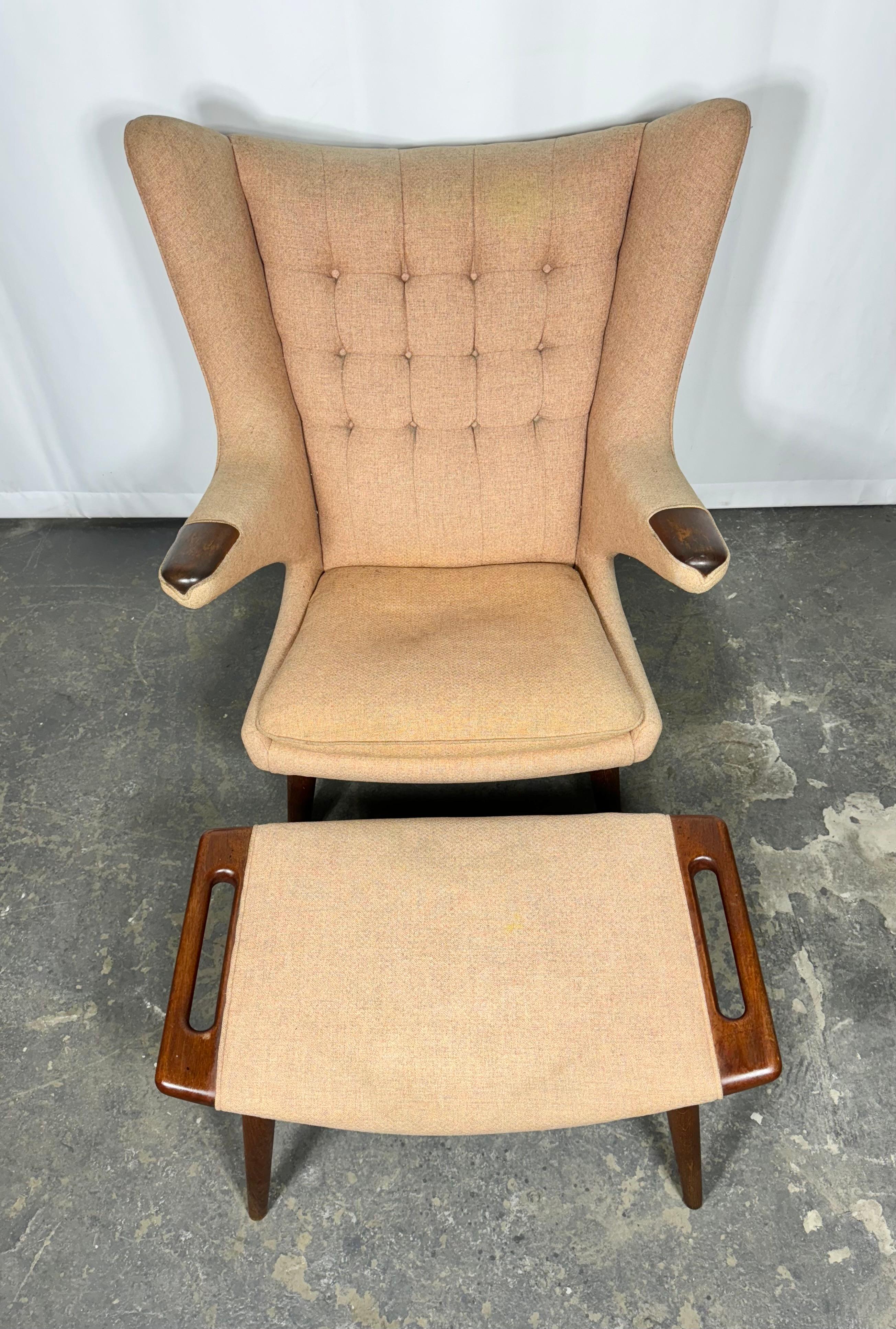 Early 1960’s Hans Wegner Papa Bear Chair and Ottoman by AP Stolen/ Denmark For Sale 6