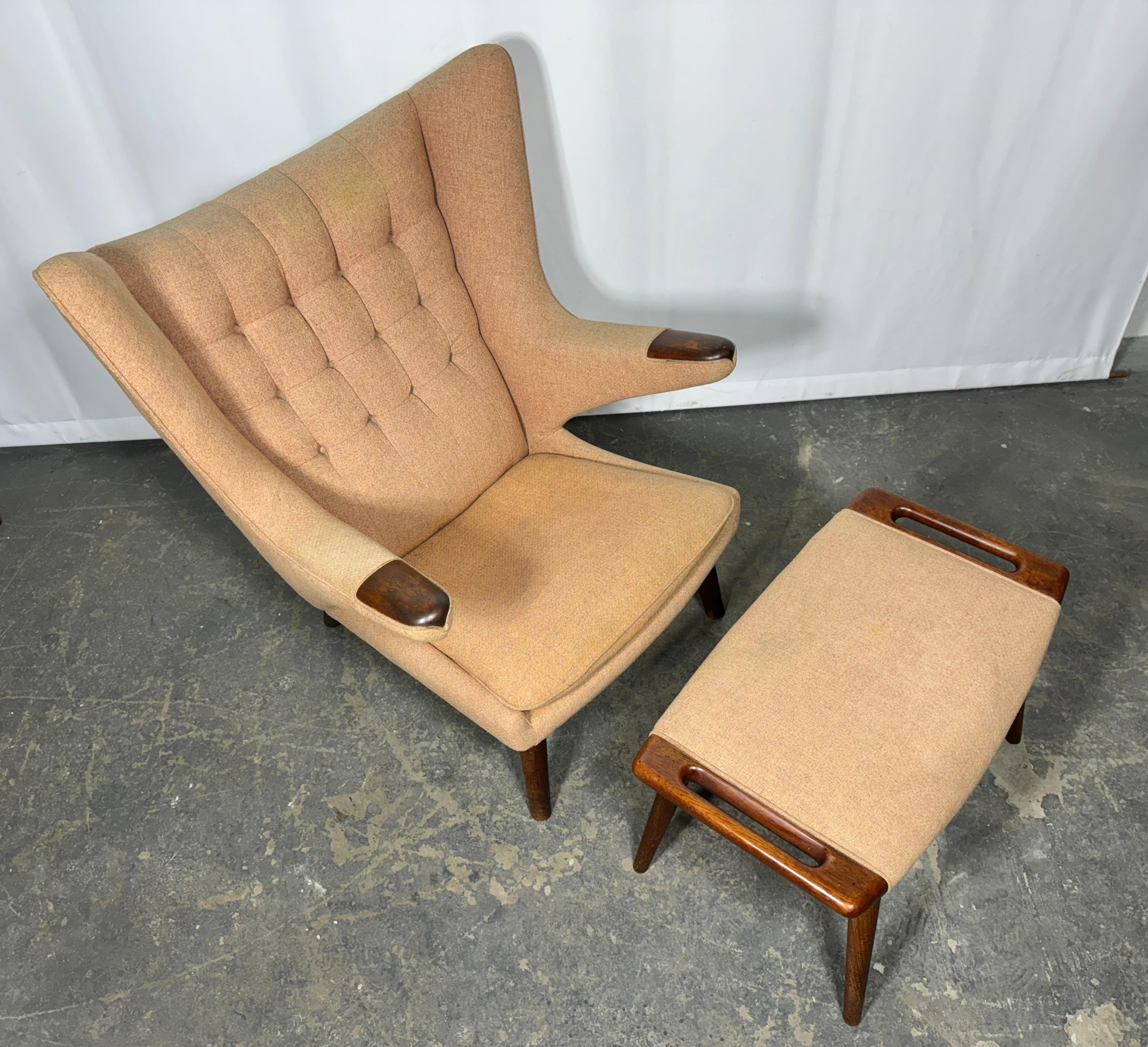 Early 1960’s Hans Wegner Papa Bear Chair and Ottoman by AP Stolen/ Denmark For Sale 7