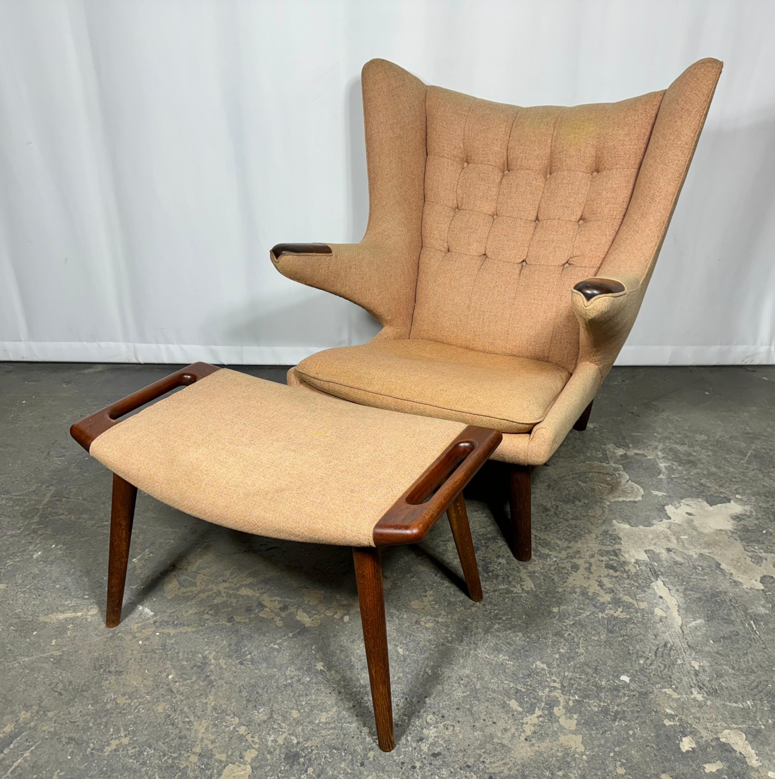 Danish Early 1960’s Hans Wegner Papa Bear Chair and Ottoman by AP Stolen/ Denmark For Sale