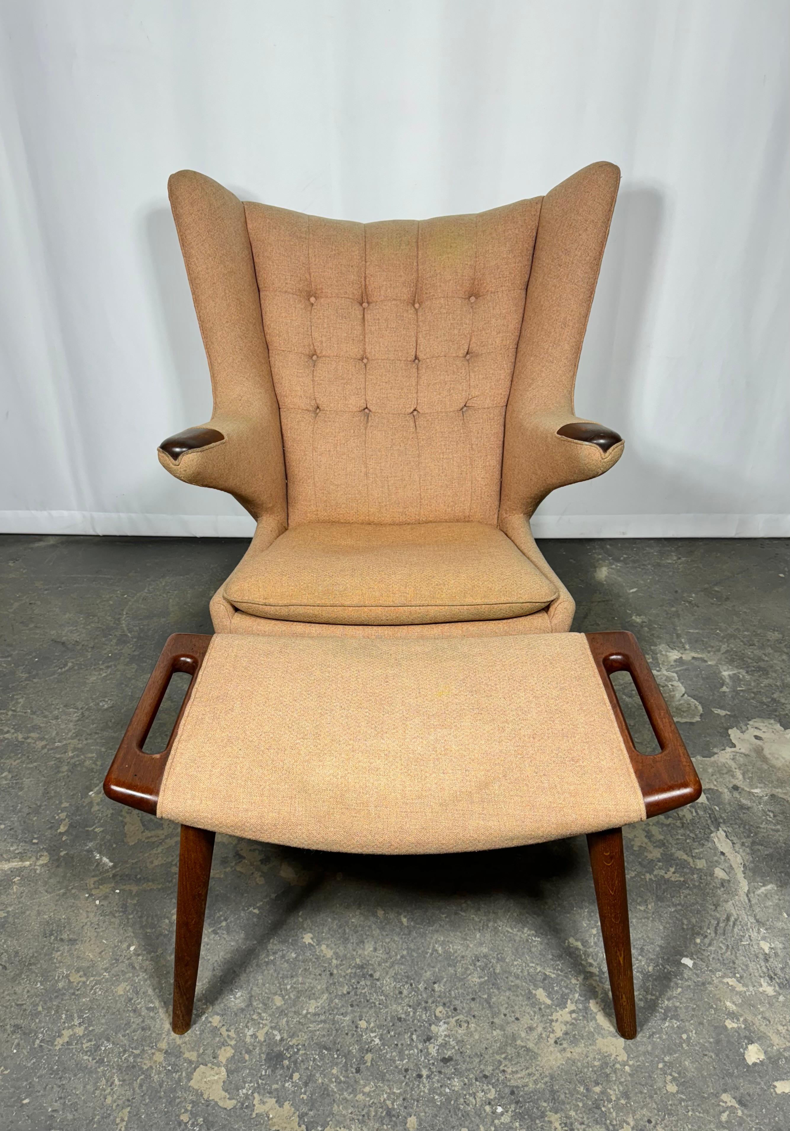 Mid-20th Century Early 1960’s Hans Wegner Papa Bear Chair and Ottoman by AP Stolen/ Denmark For Sale
