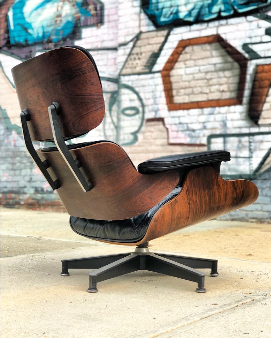 1960s Herman Miller Eames lounge chair (no ottoman) in Brazilian rosewood. Extremely comfortable original down mix cushions with original leather. The shock mounts have been replaced ($400 value) so this chair is ready to use on day 1 and it doesn't