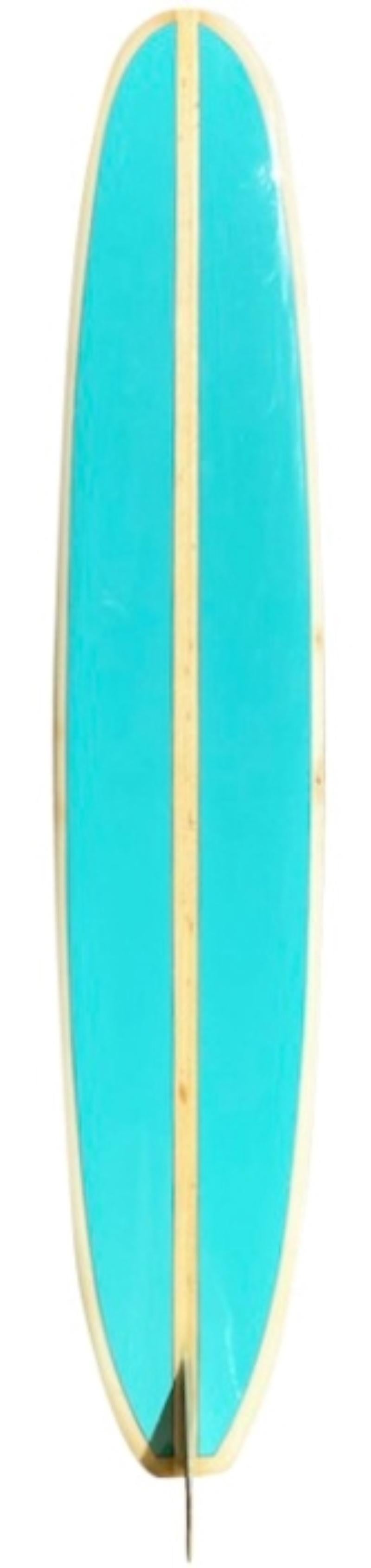 Hobie surfboards longboard shaped in the early 1960’s, serial #7496. Features beautiful bright turquoise panels with a redwood single fin. A fantastic example of an early 1960s shaped Hobie longboard. Would make an amazing display piece or