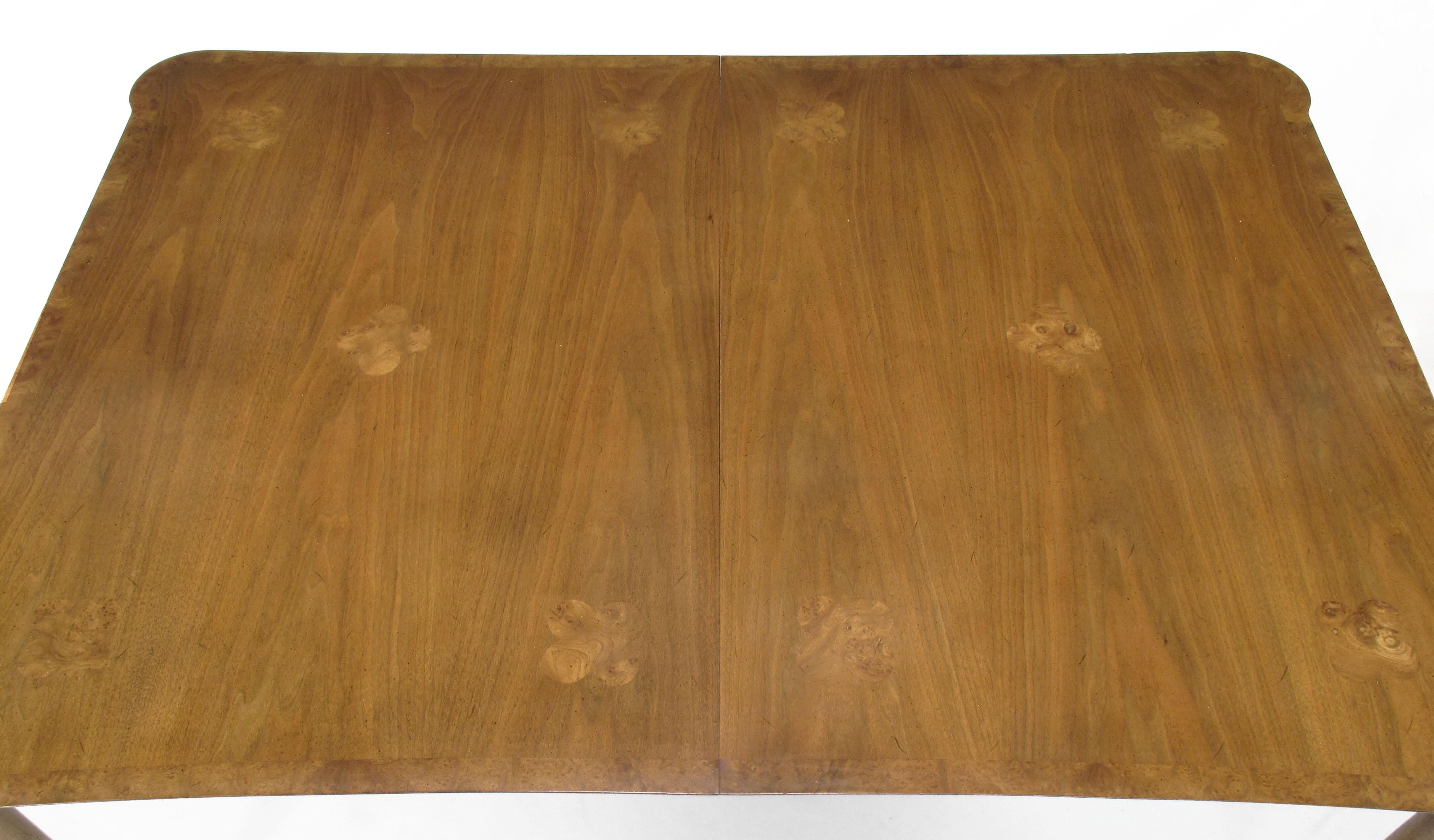 American Early 1960s Mastercraft Walnut and Burl Amboyna Marquerty Top Dining Table