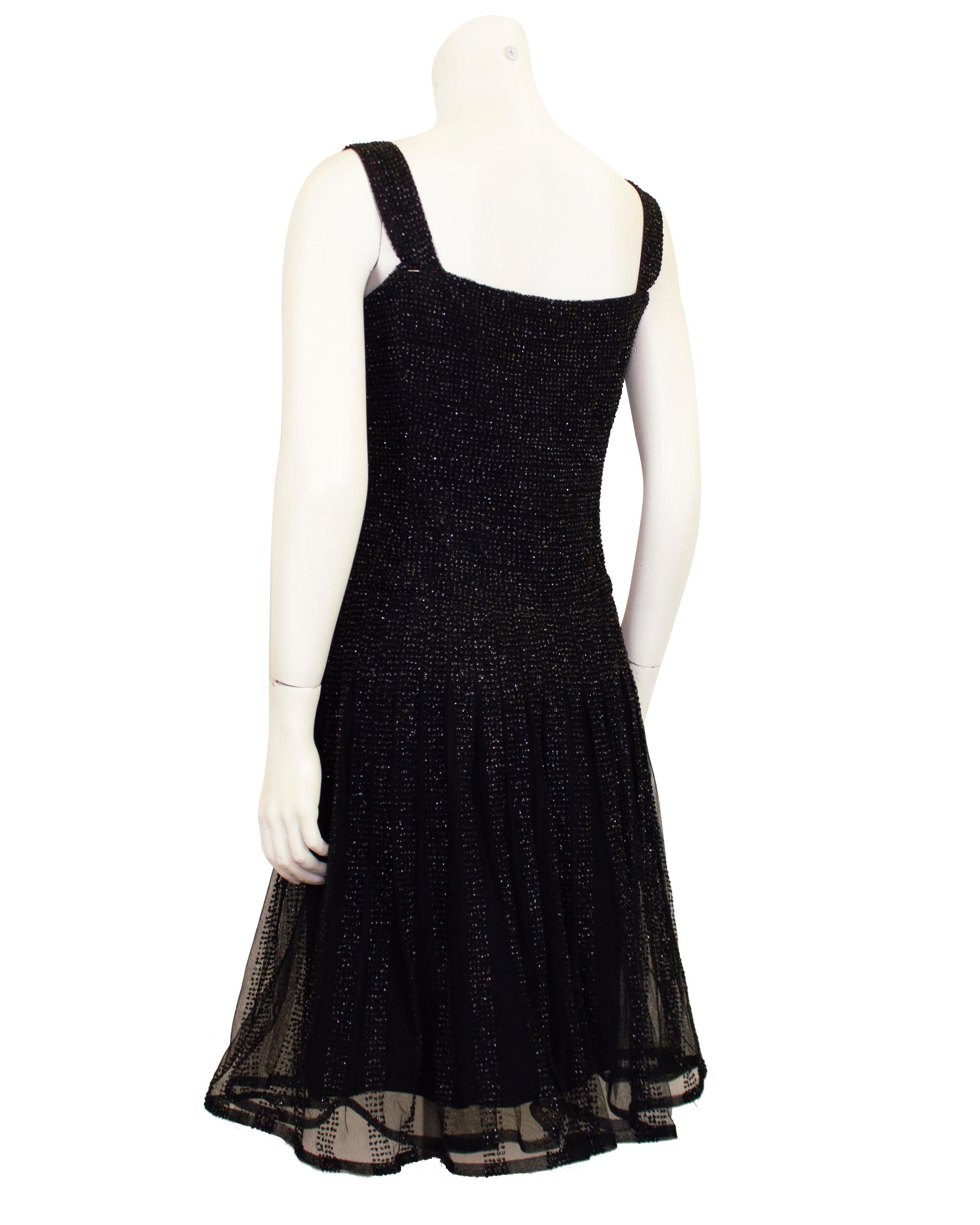 Nina Ricci Demi Couture Schwarzes Cocktailkleid mit Jet-Funkeln aus den frühen 1960er Jahren im Zustand „Gut“ im Angebot in Toronto, Ontario