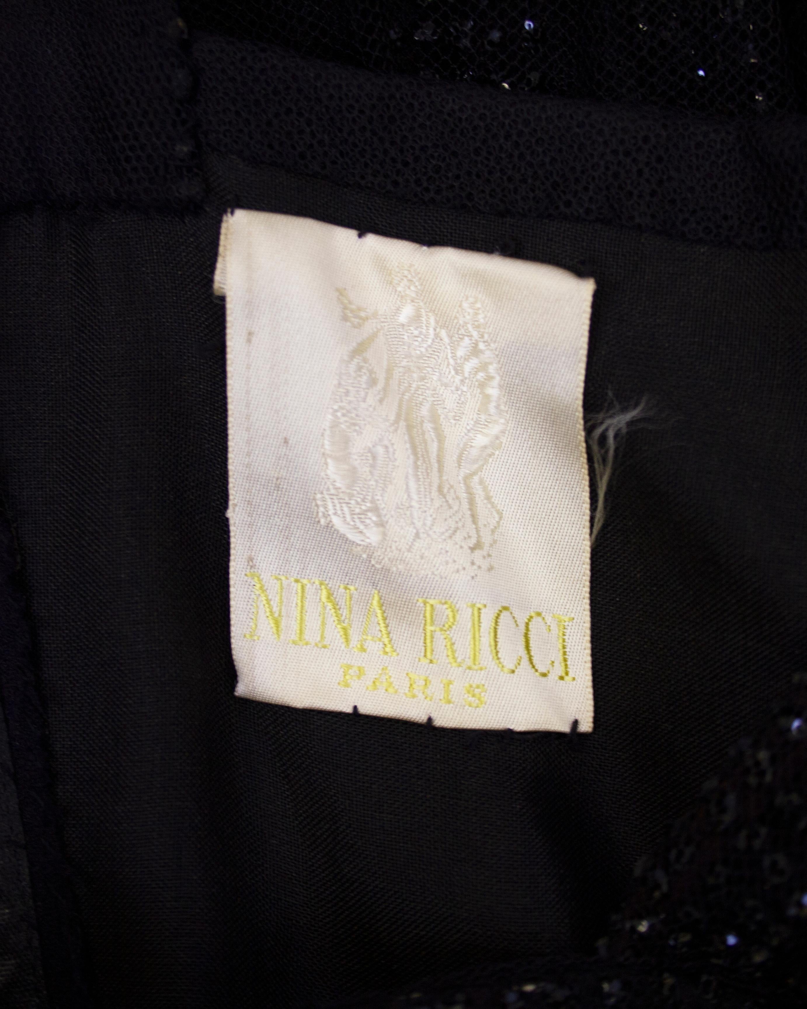 Nina Ricci Demi Couture Schwarzes Cocktailkleid mit Jet-Funkeln aus den frühen 1960er Jahren im Angebot 2